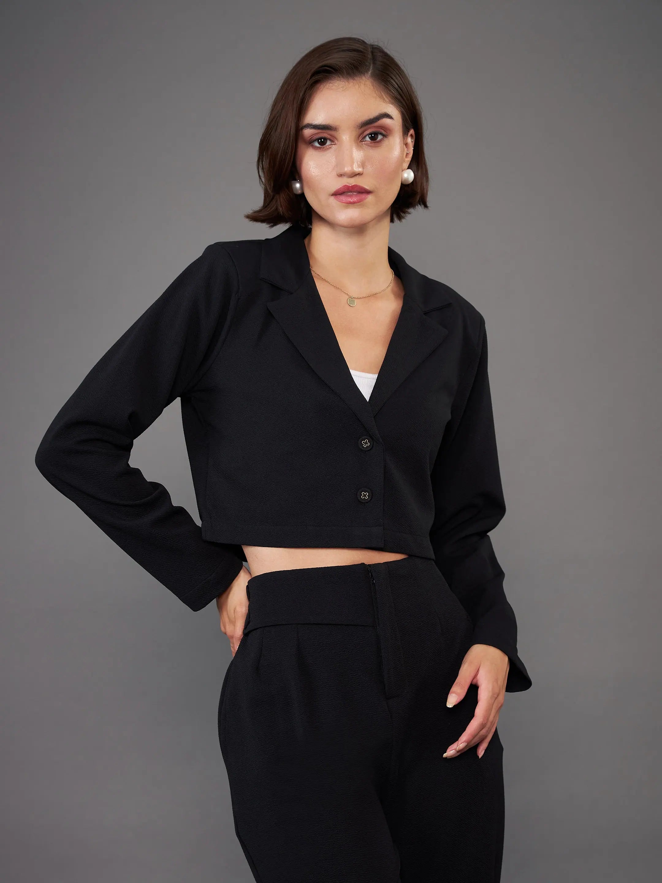 Black Crop Blazer - Notch Collar | Women's Western Clothing
