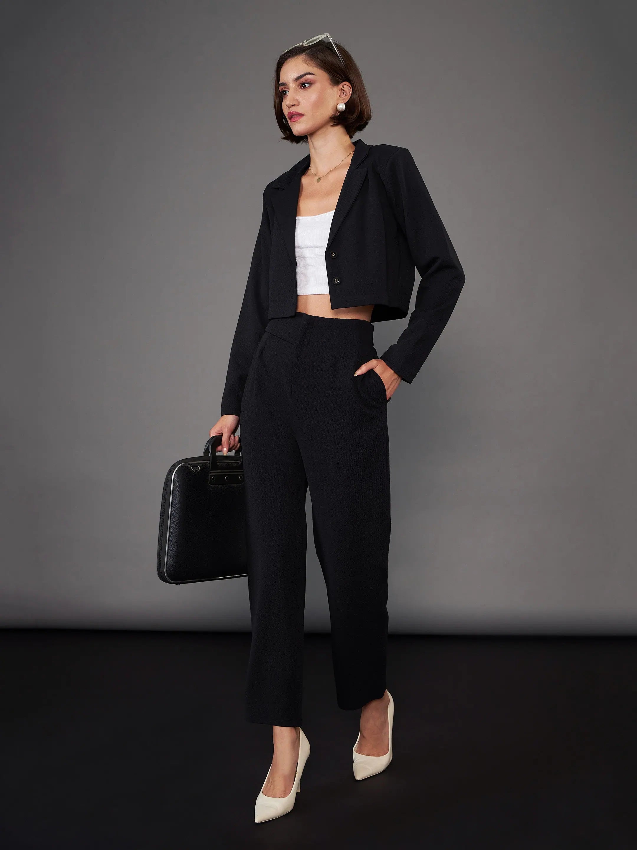 Black Crop Blazer - Notch Collar | Women's Western Clothing