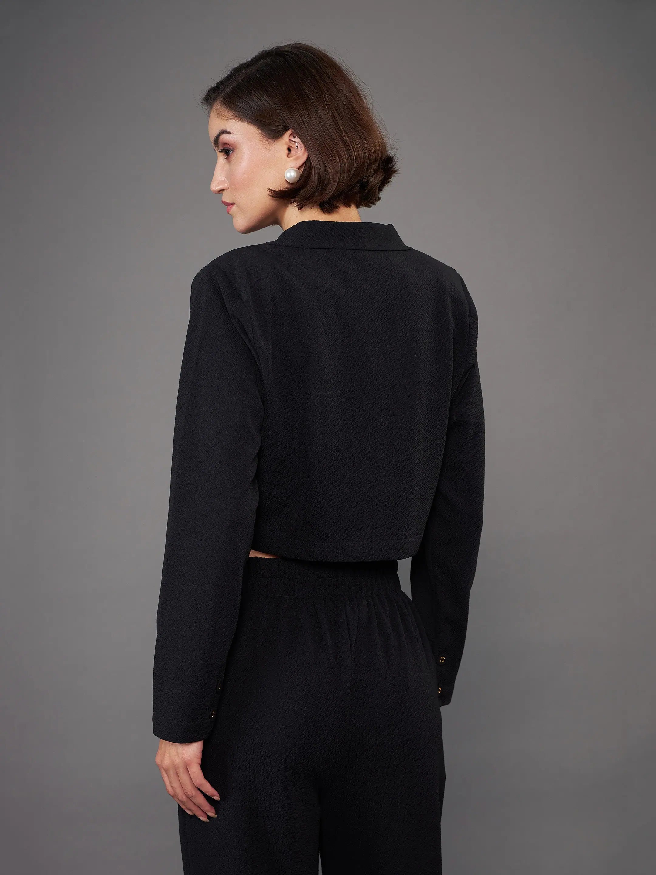 Black Crop Blazer - Notch Collar | Women's Western Clothing