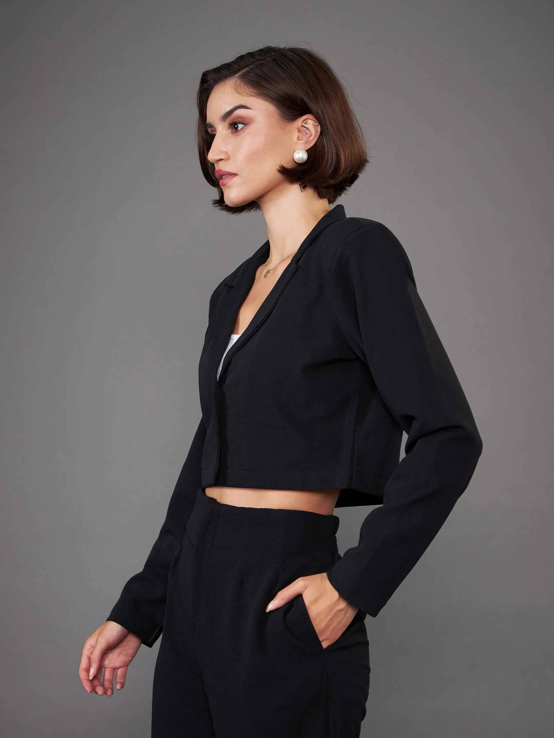 Black Crop Blazer - Notch Collar | Women's Western Clothing