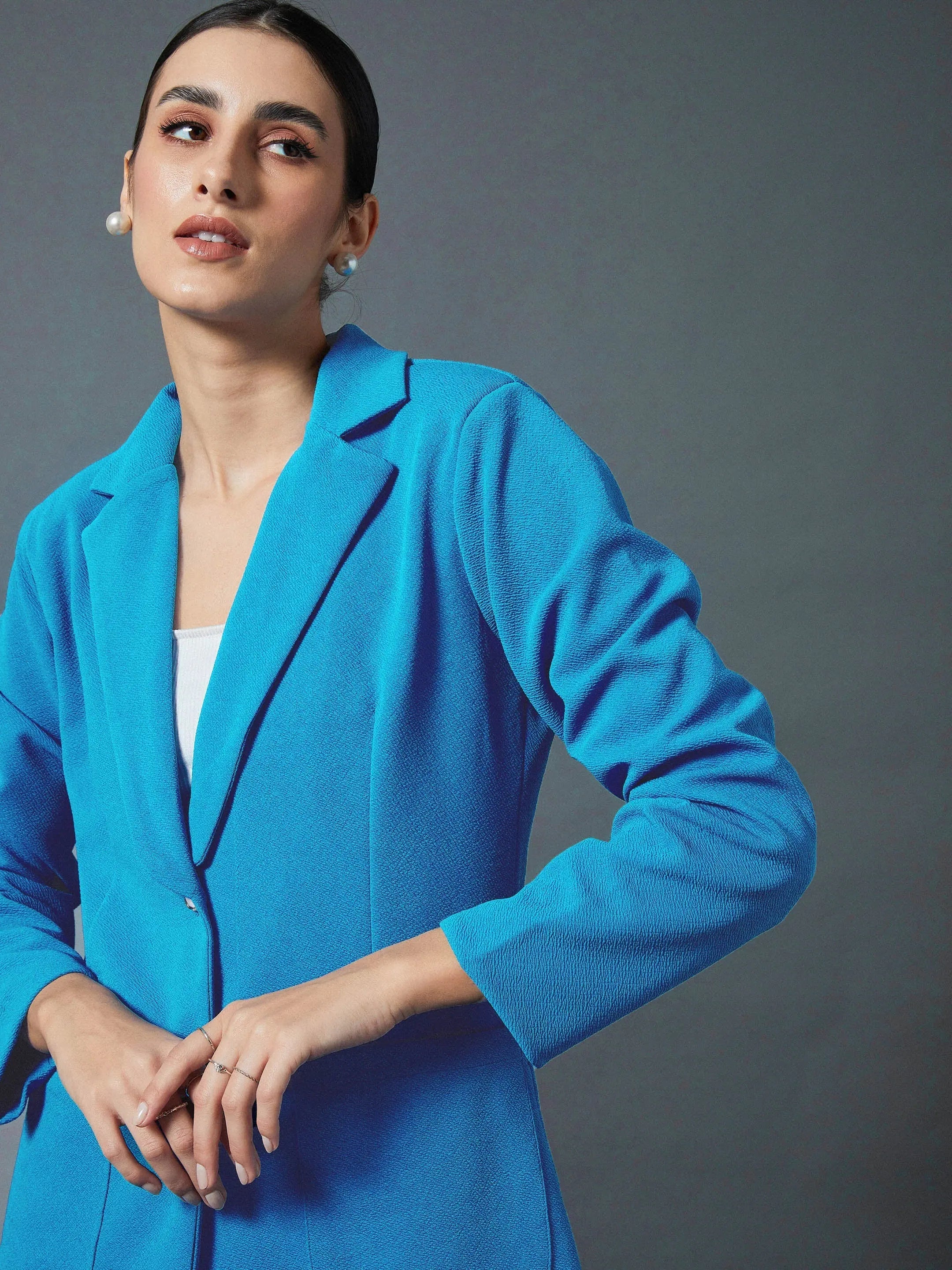 Turquoise Slim Fit Blazer | Women's Western Wear Outfits