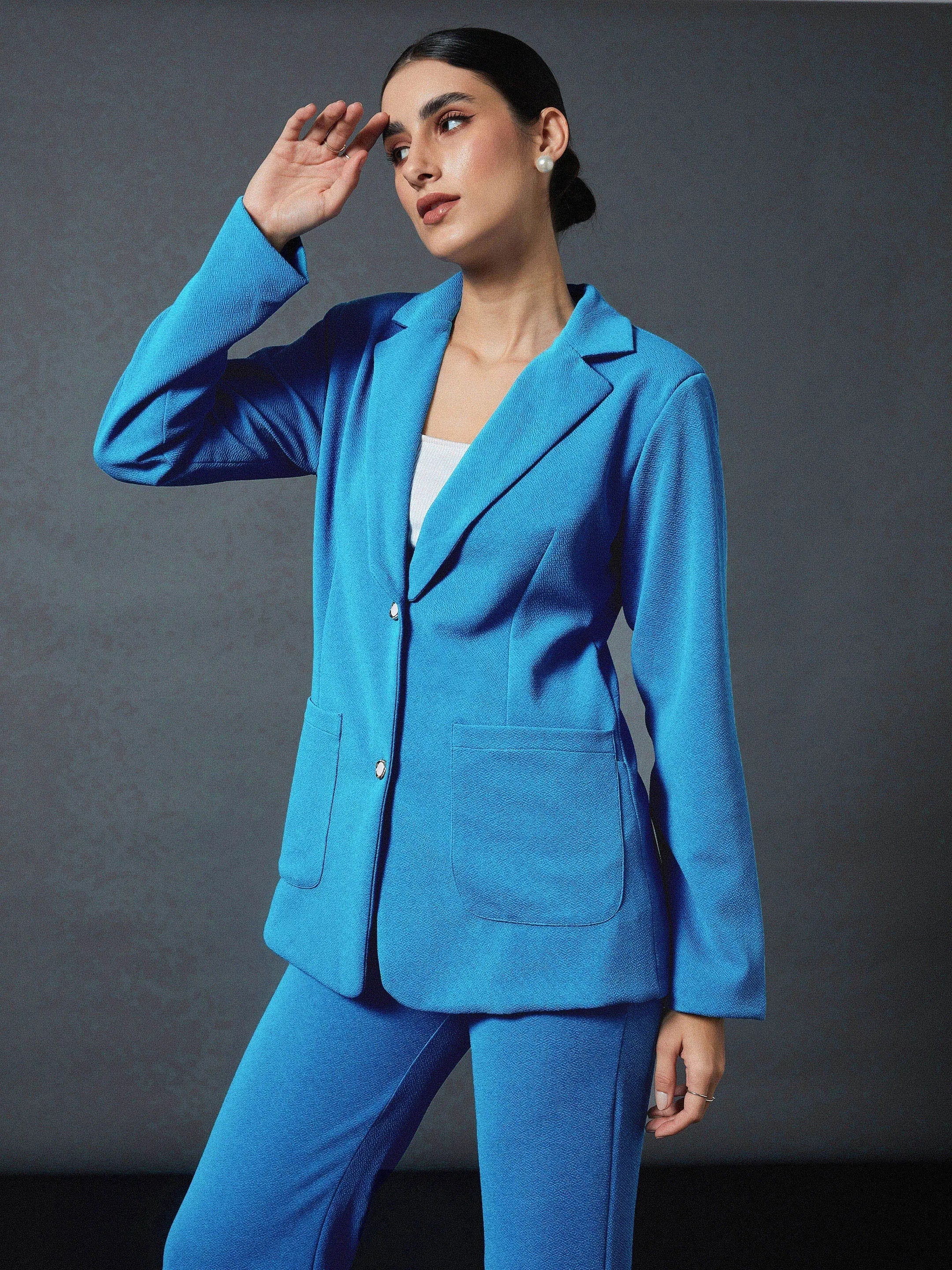 Turquoise Slim Fit Blazer | Women's Western Wear Outfits