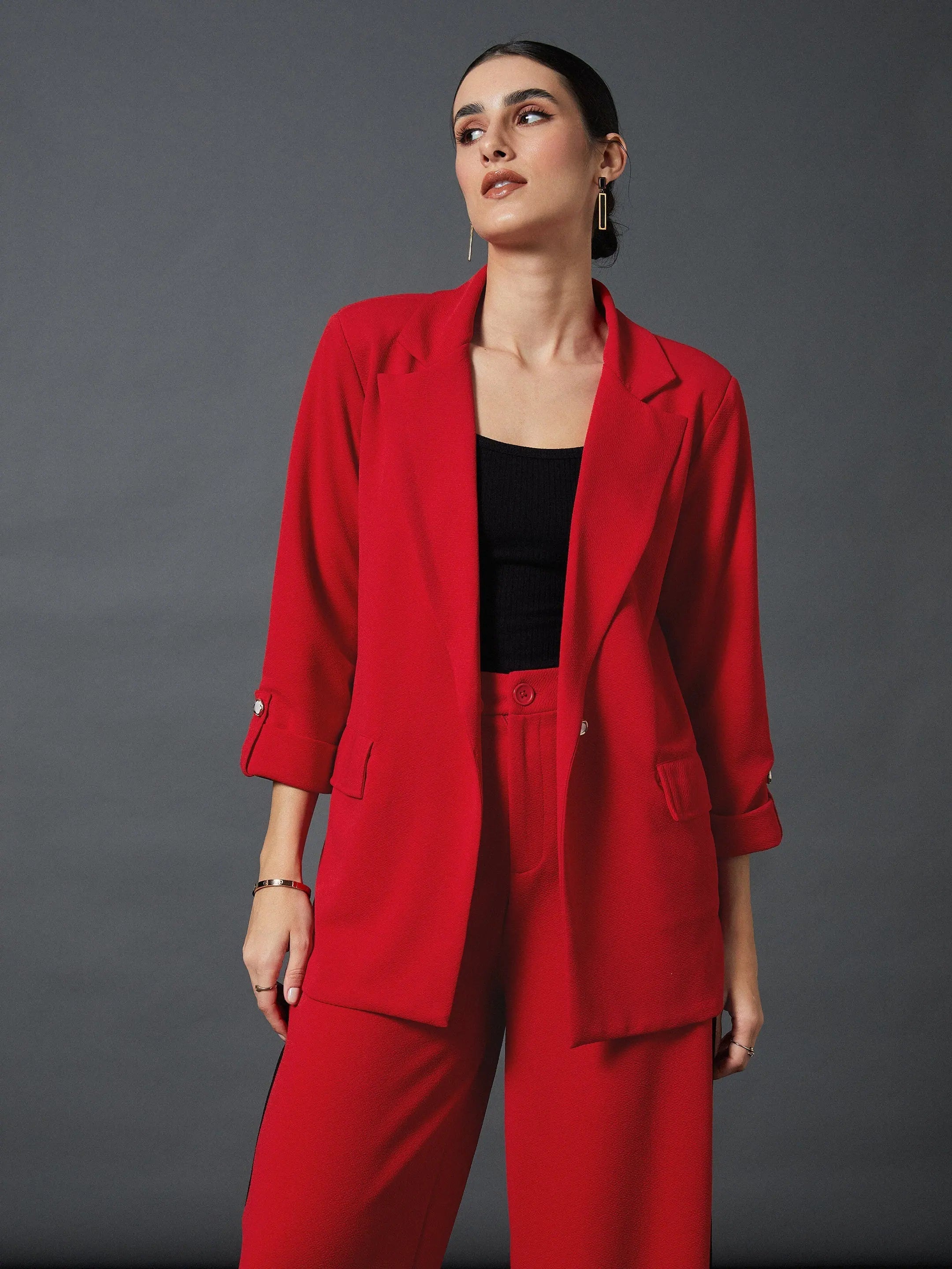 Red Blazer - Women's Western Wear | Button Detail
