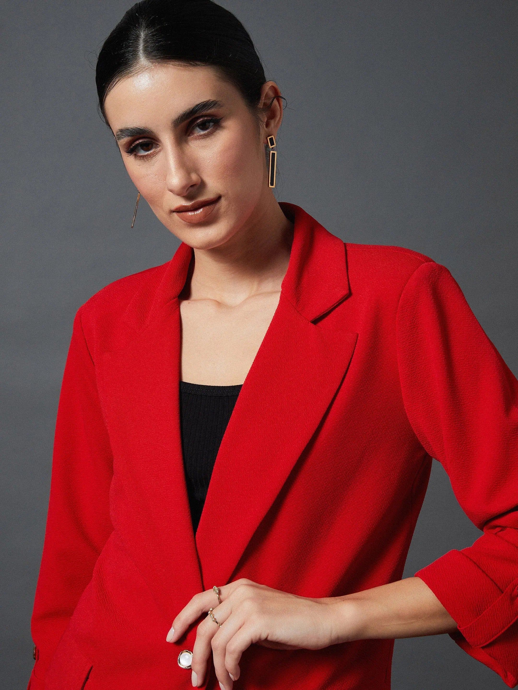 Red Blazer - Women's Western Wear | Button Detail