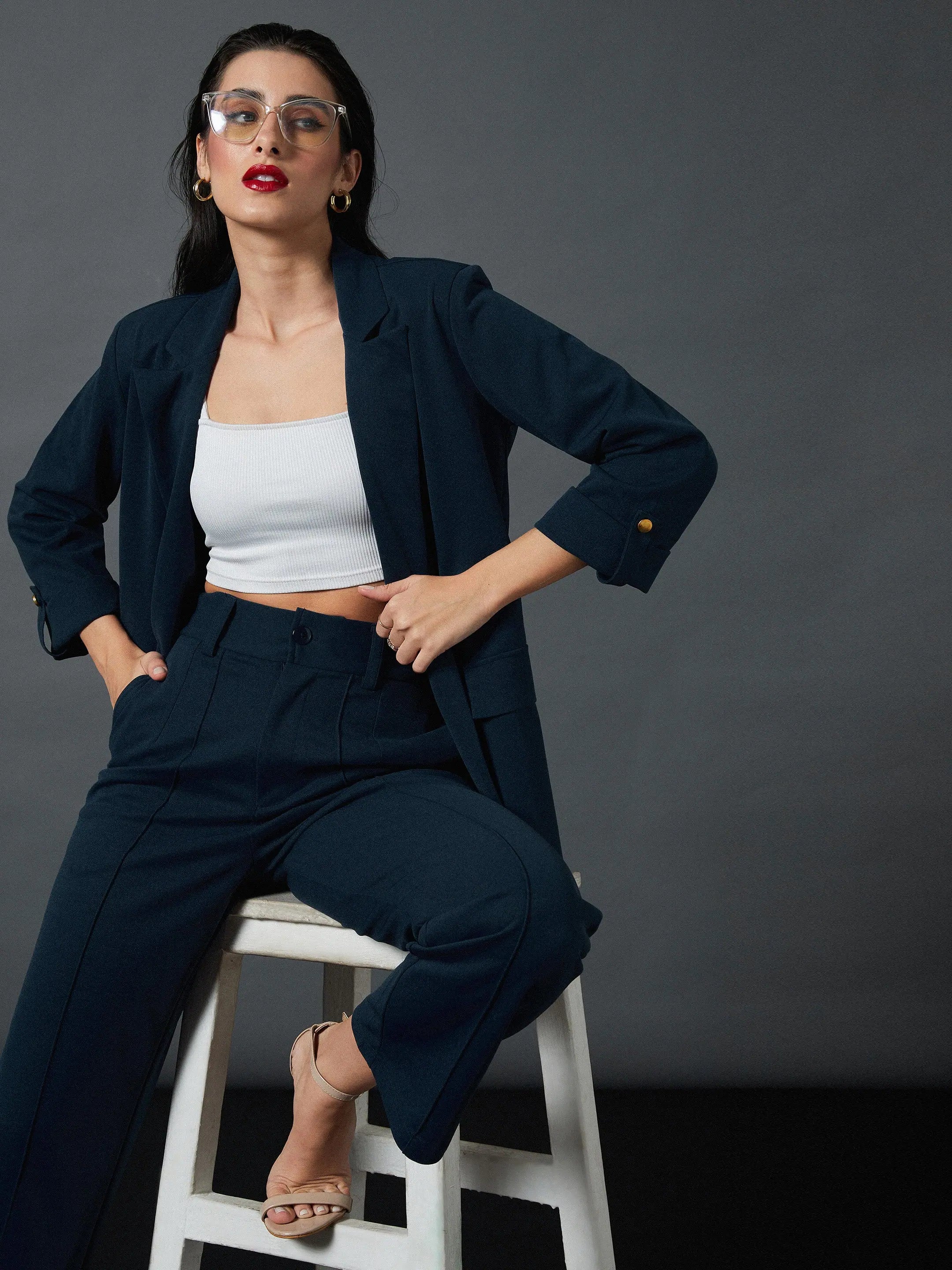 Airforce Blue Longline Blazer | Women's Western Wear