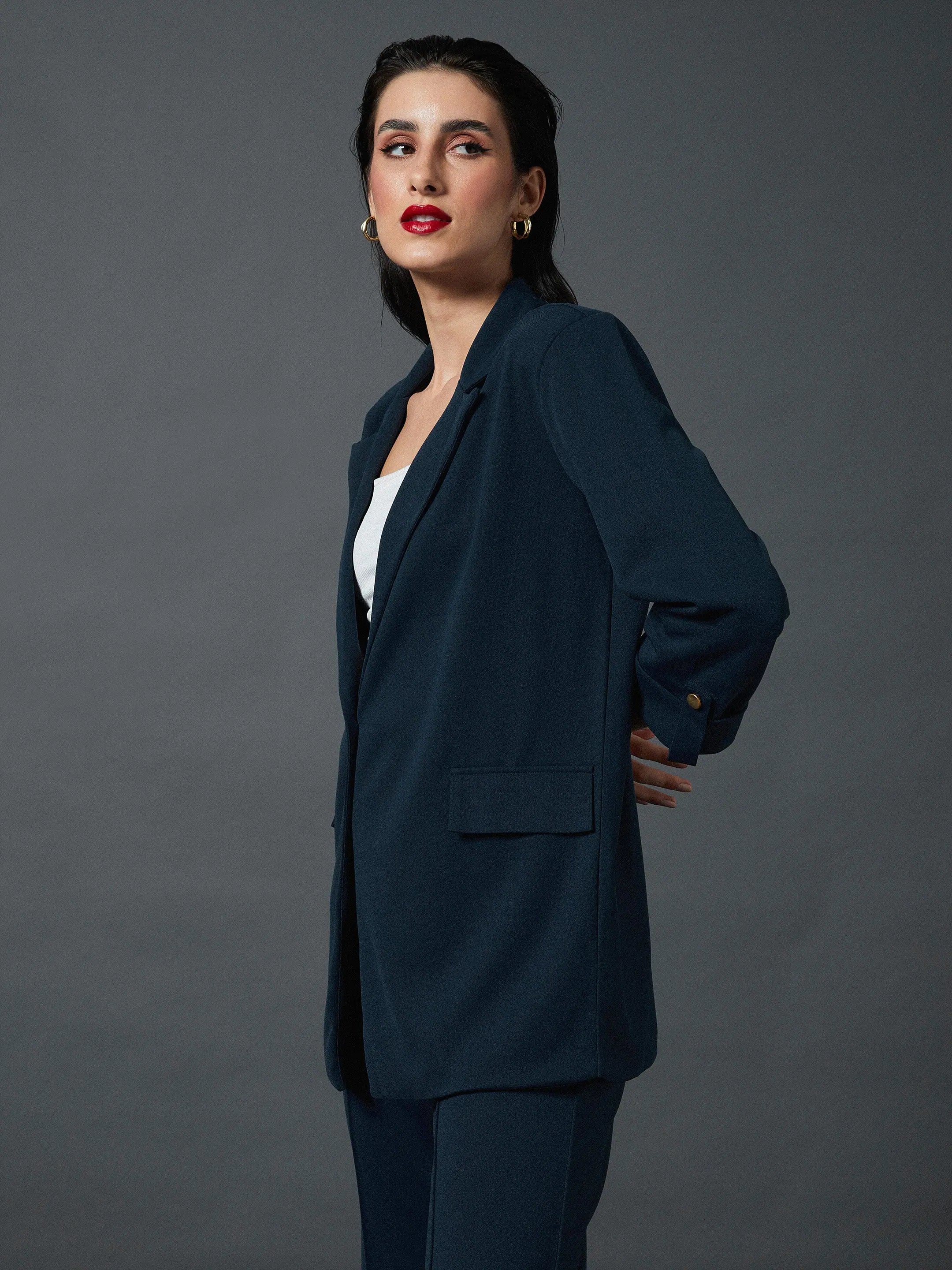 Airforce Blue Longline Blazer | Women's Western Wear
