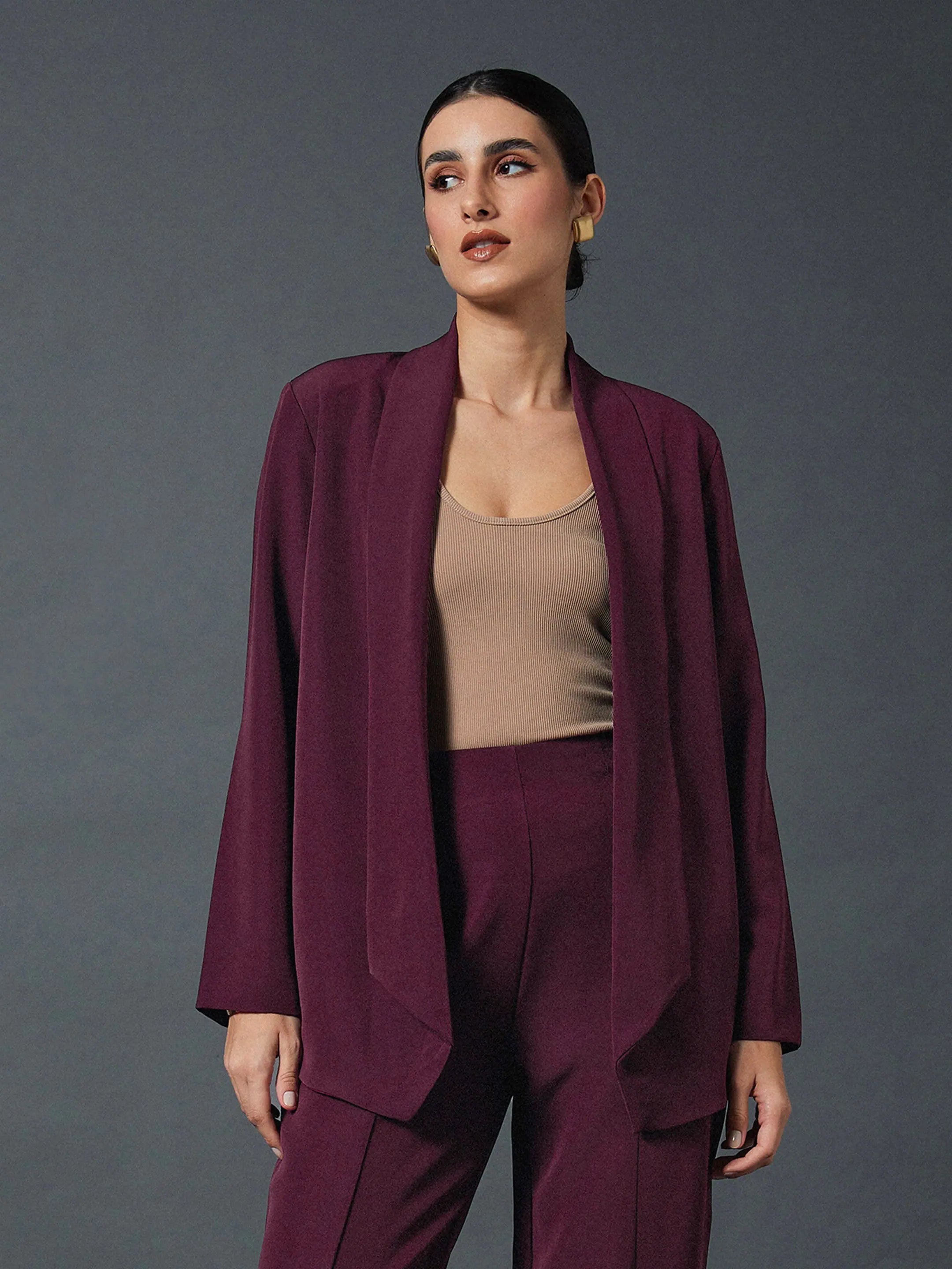 Maroon Shawl Collar Blazer | Western Outfits for Women