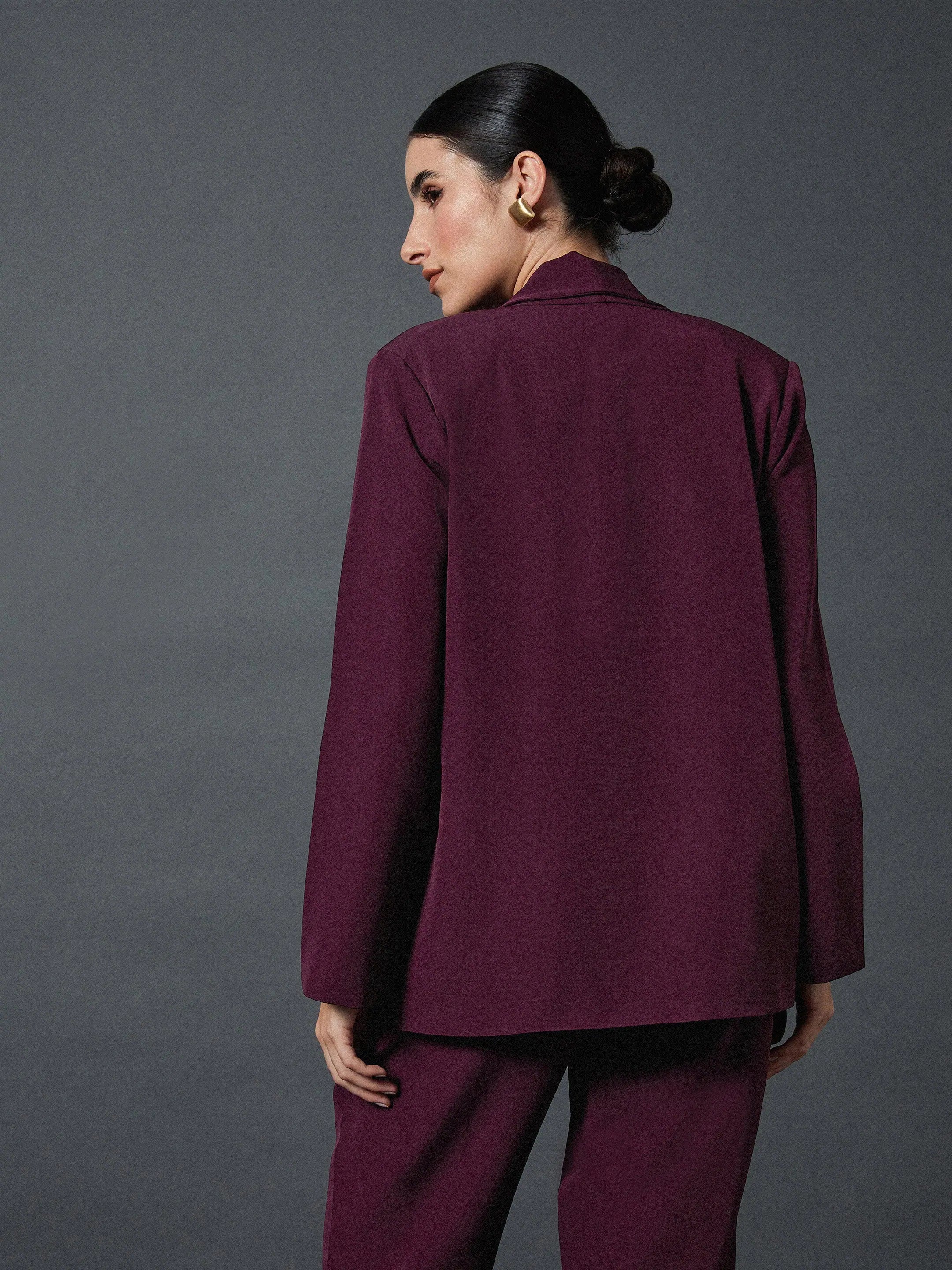 Maroon Shawl Collar Blazer | Western Outfits for Women
