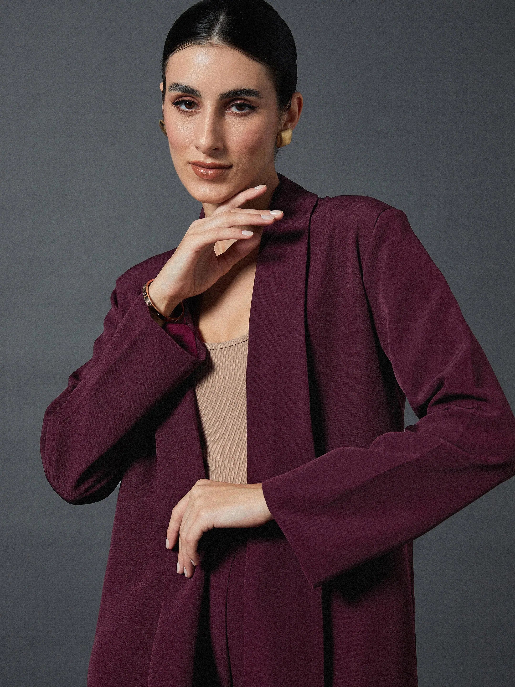 Maroon Shawl Collar Blazer | Western Outfits for Women