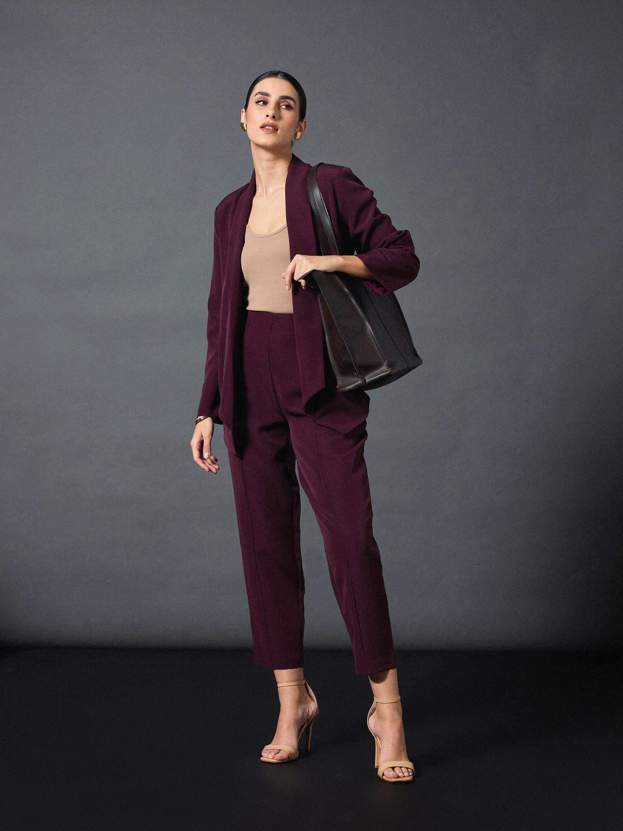 Maroon Shawl Collar Blazer | Western Outfits for Women