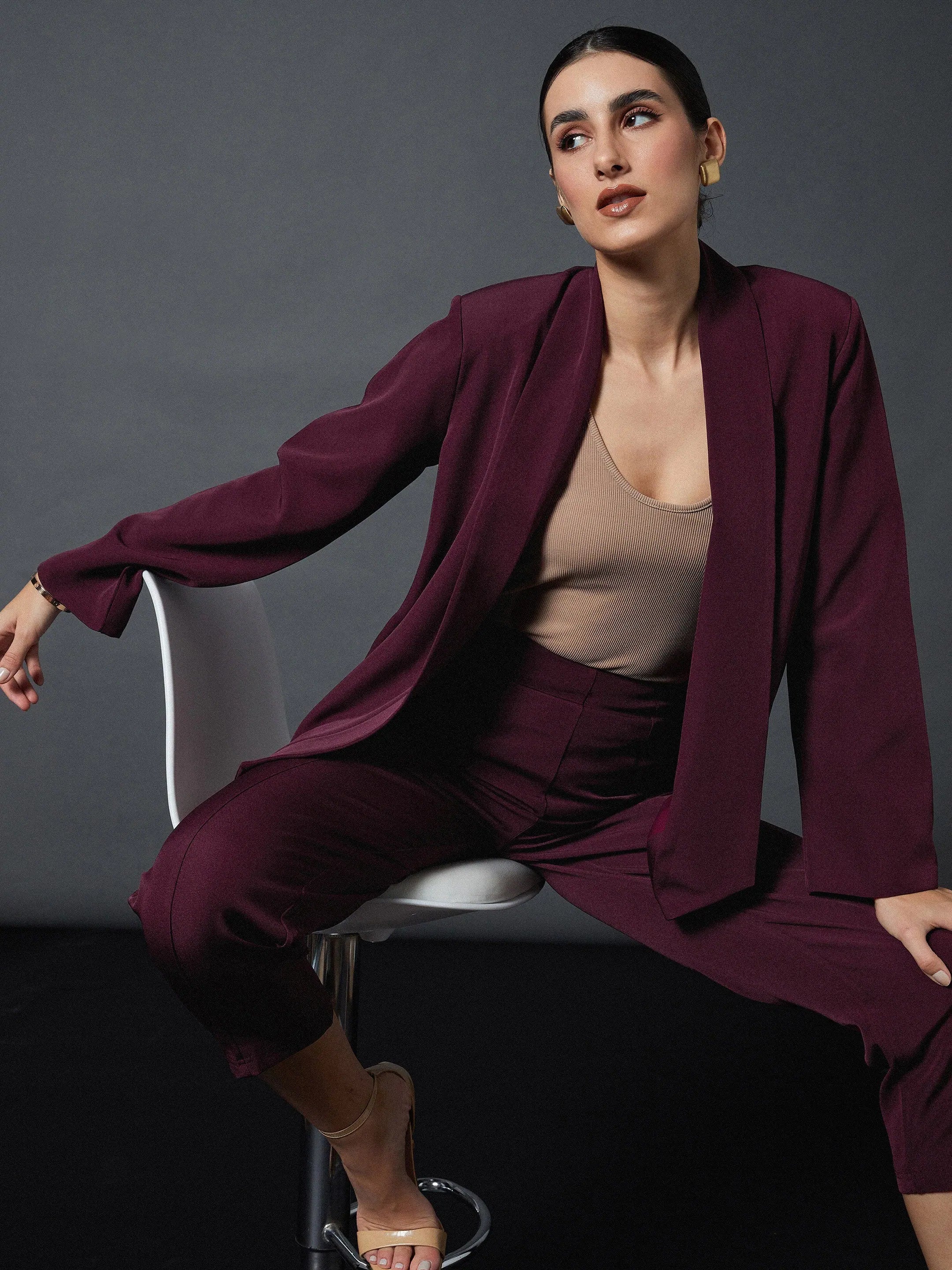 Maroon Shawl Collar Blazer | Western Outfits for Women