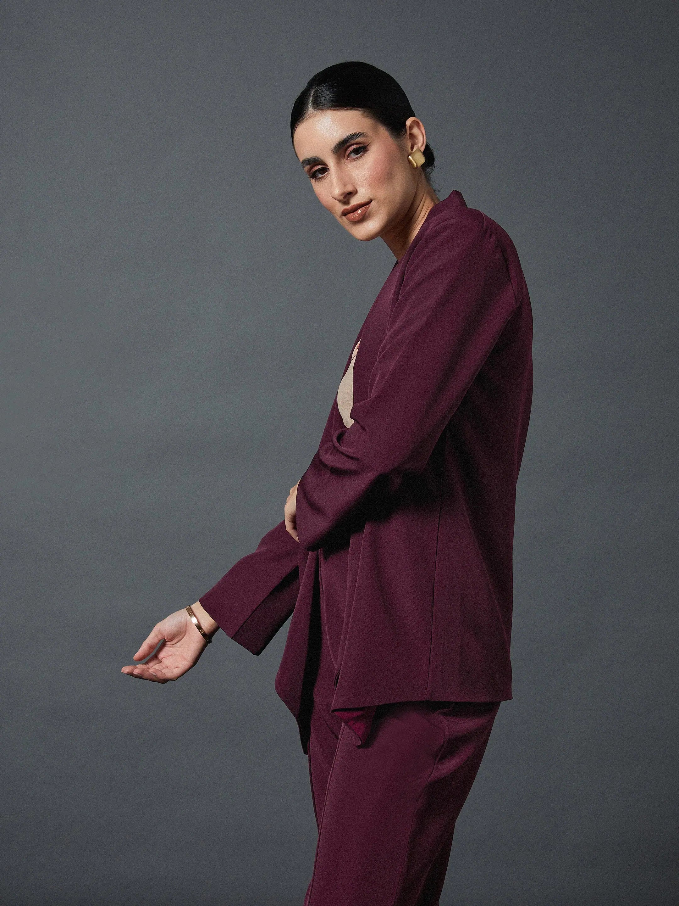 Maroon Shawl Collar Blazer | Western Outfits for Women