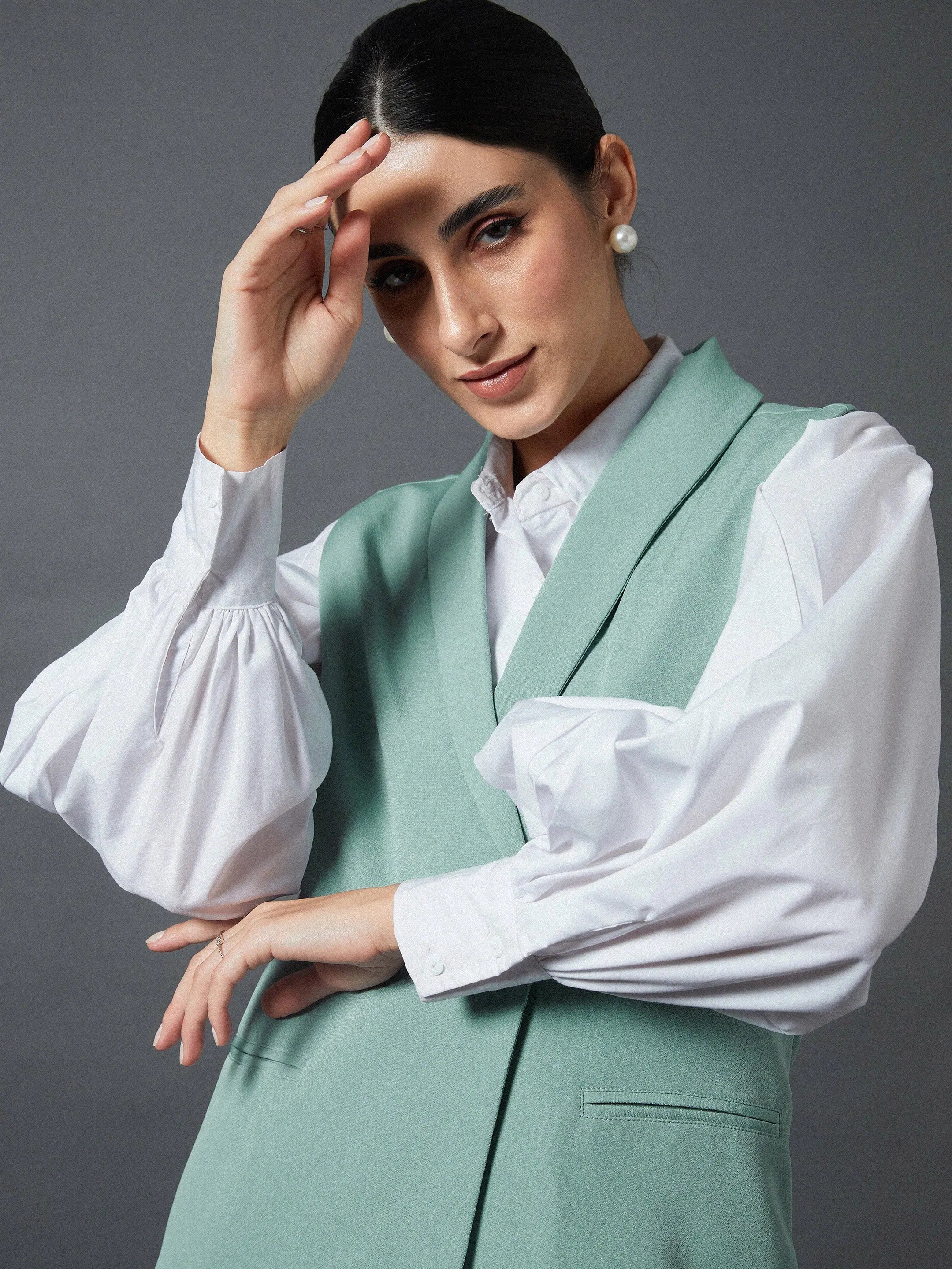 Blue Sleeveless Longline Blazer | Women's Western Wear