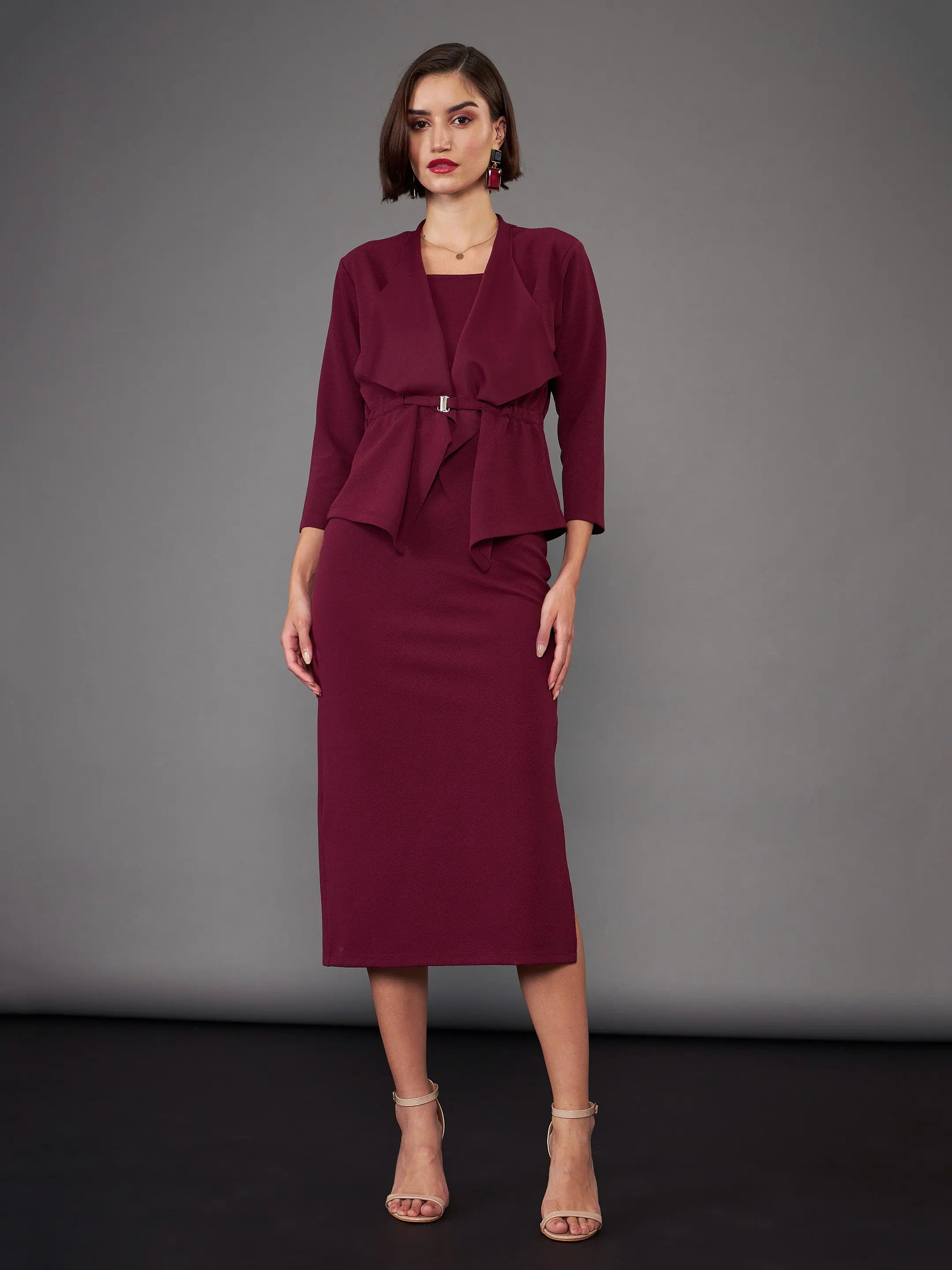 Burgundy Strappy Bodycon Dress & Shrug | Women's Western Clothing