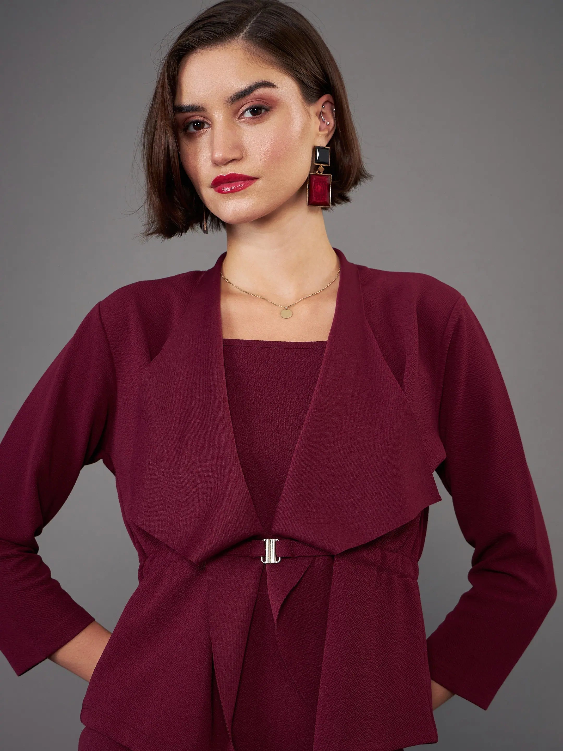 Burgundy Strappy Bodycon Dress & Shrug | Women's Western Clothing