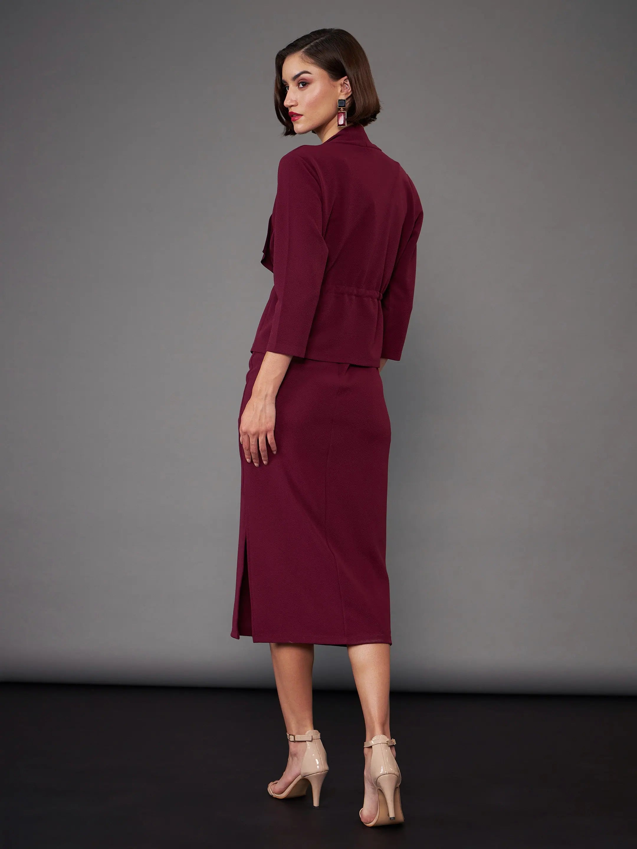 Burgundy Strappy Bodycon Dress & Shrug | Women's Western Clothing
