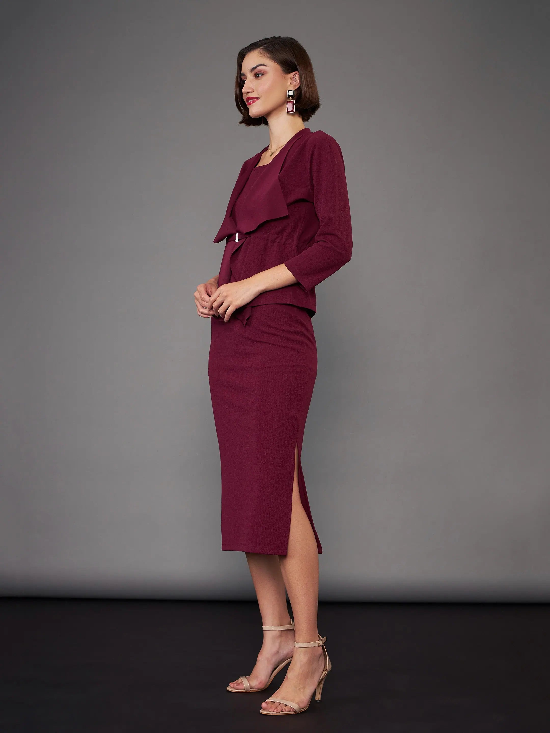 Burgundy Strappy Bodycon Dress & Shrug | Women's Western Clothing