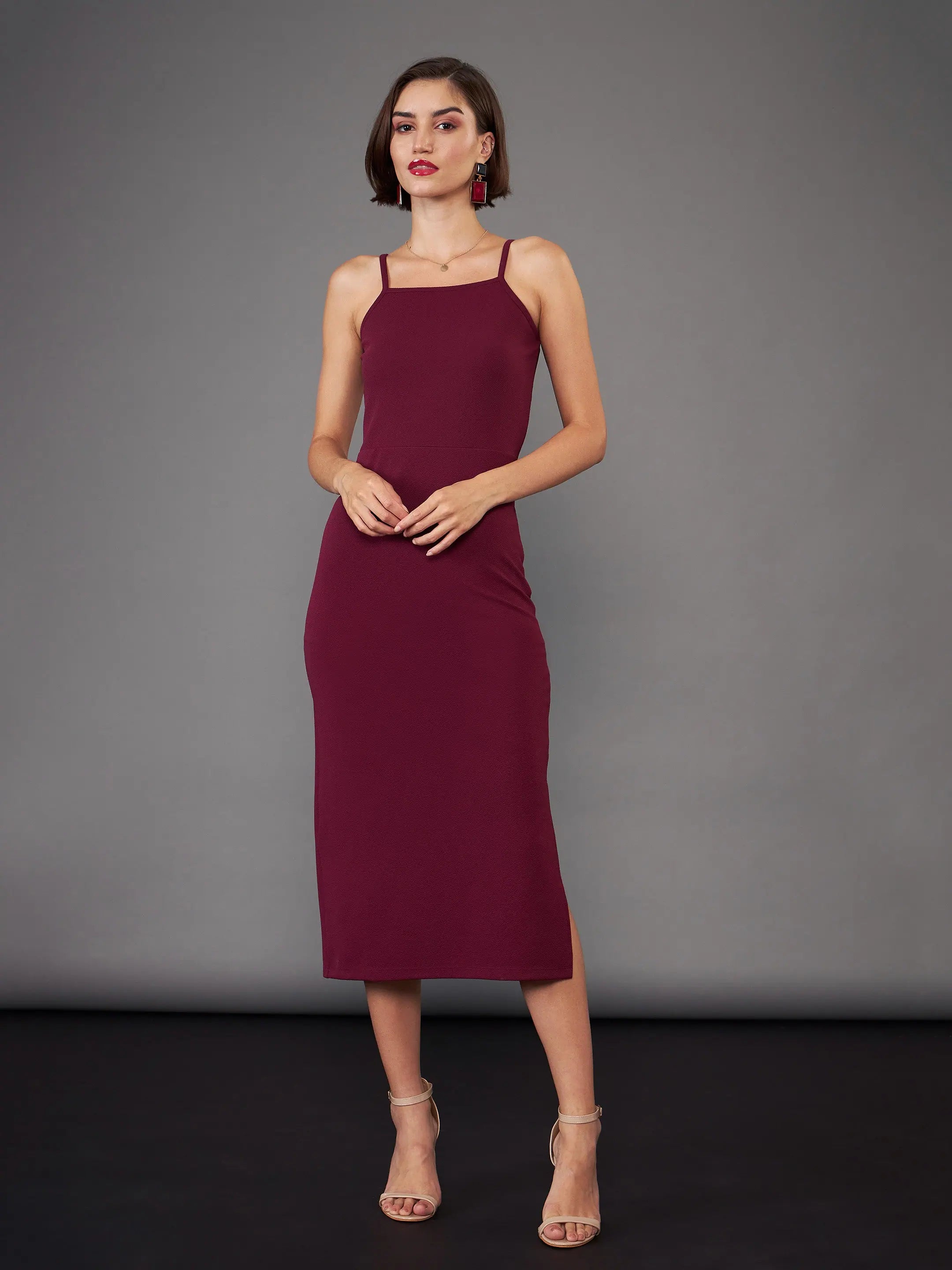 Burgundy Strappy Bodycon Dress & Shrug | Women's Western Clothing