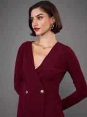 Women Burgundy Blazer Midi Dress