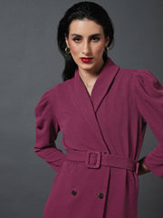 Women Mauve Puff Sleeves Blazer Dress