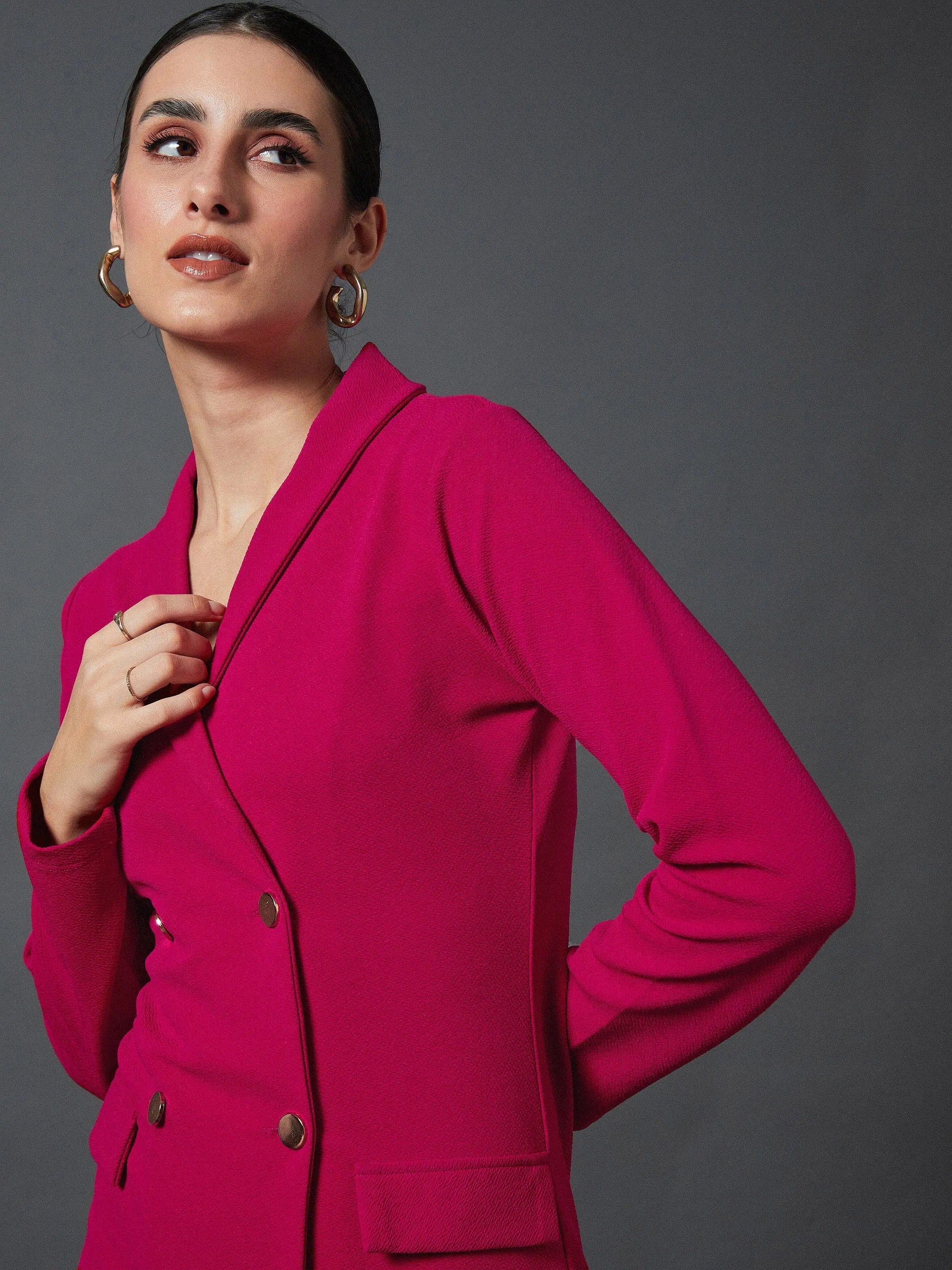 Pink Double Breasted Blazer Dress | Women's Polyester Dress