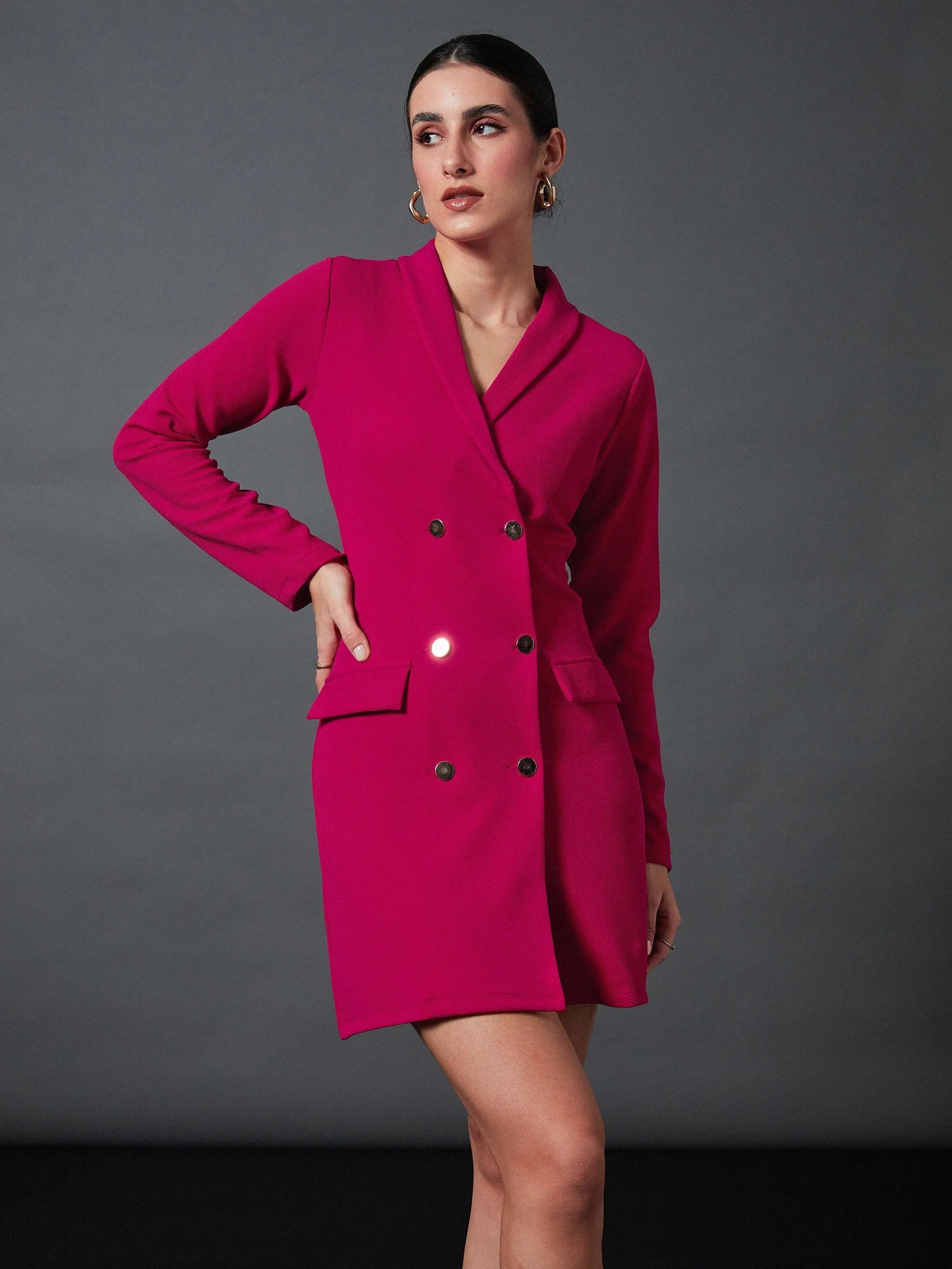 Pink Double Breasted Blazer Dress | Women's Polyester Dress