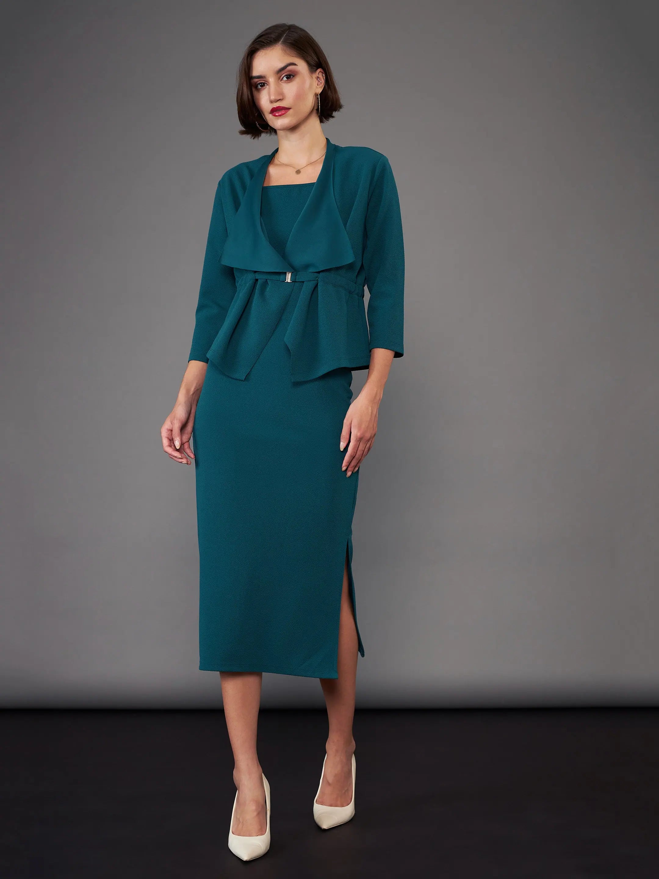 Green Strappy Bodycon Dress with Shrug