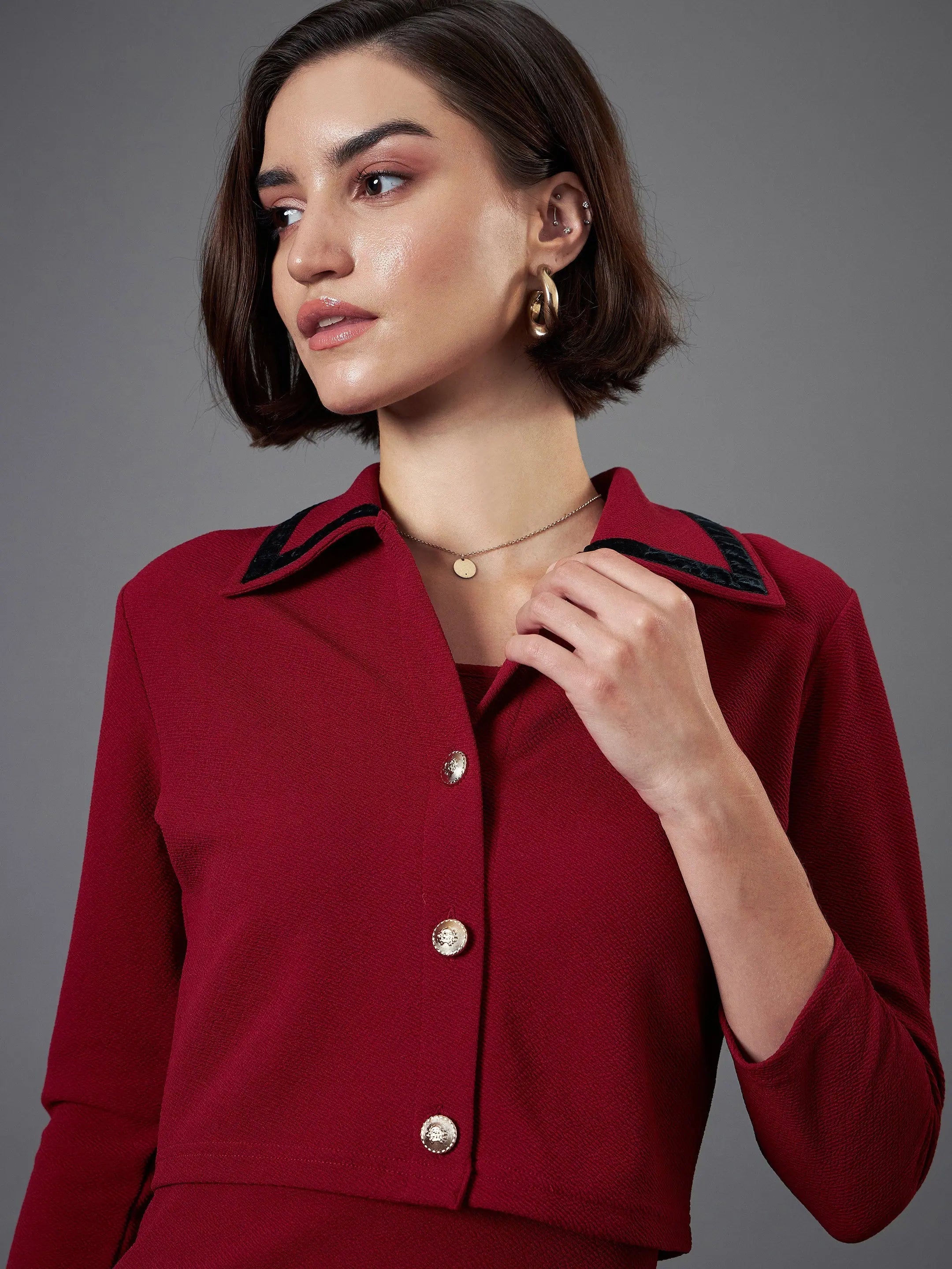 Maroon Bodycon Dress & Crop Jacket | Women's Strappy Dress