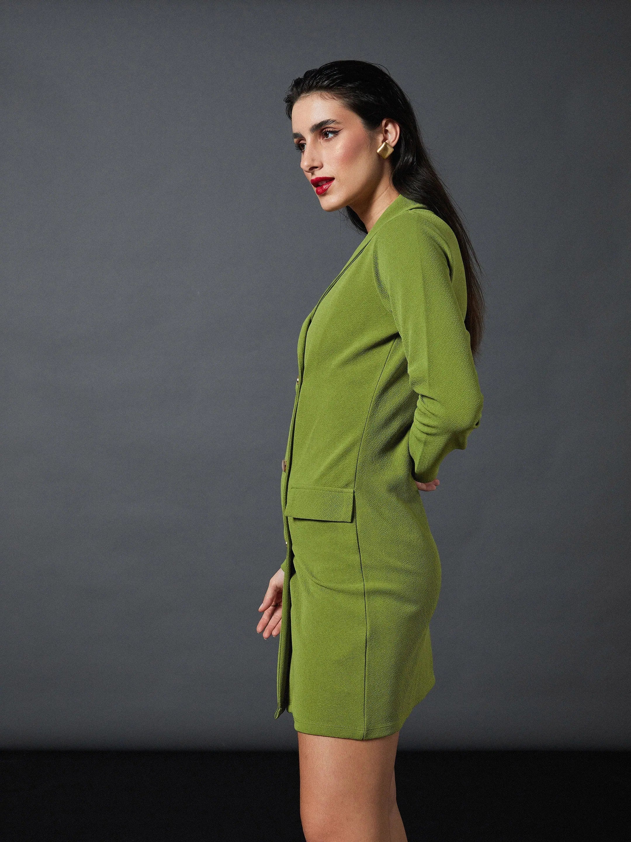 Olive Double Breasted Blazer Dress | Women's Polyester Mini