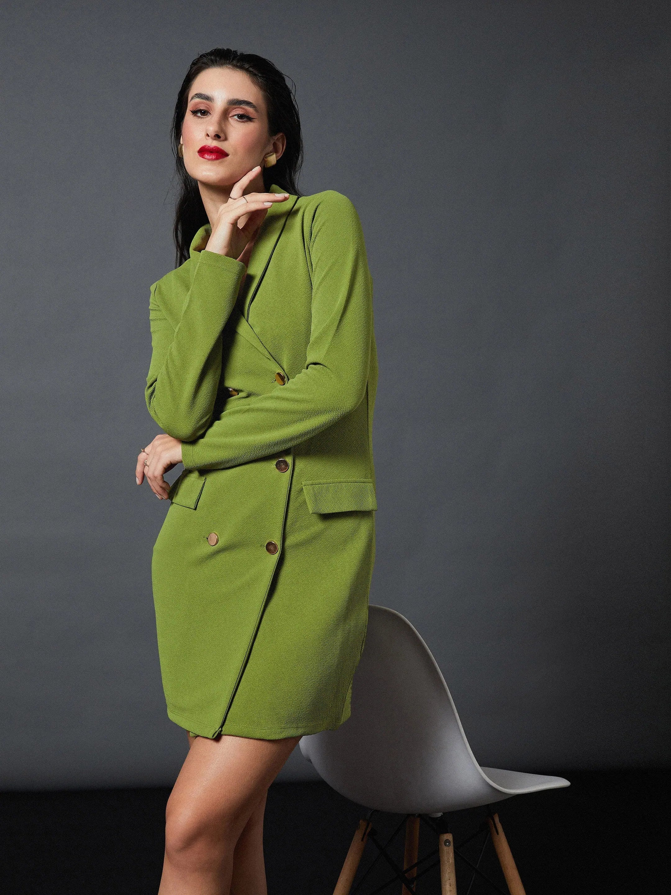 Olive Double Breasted Blazer Dress | Women's Polyester Mini Olive Double Breasted Blazer Dress | Women's Polyester Mini