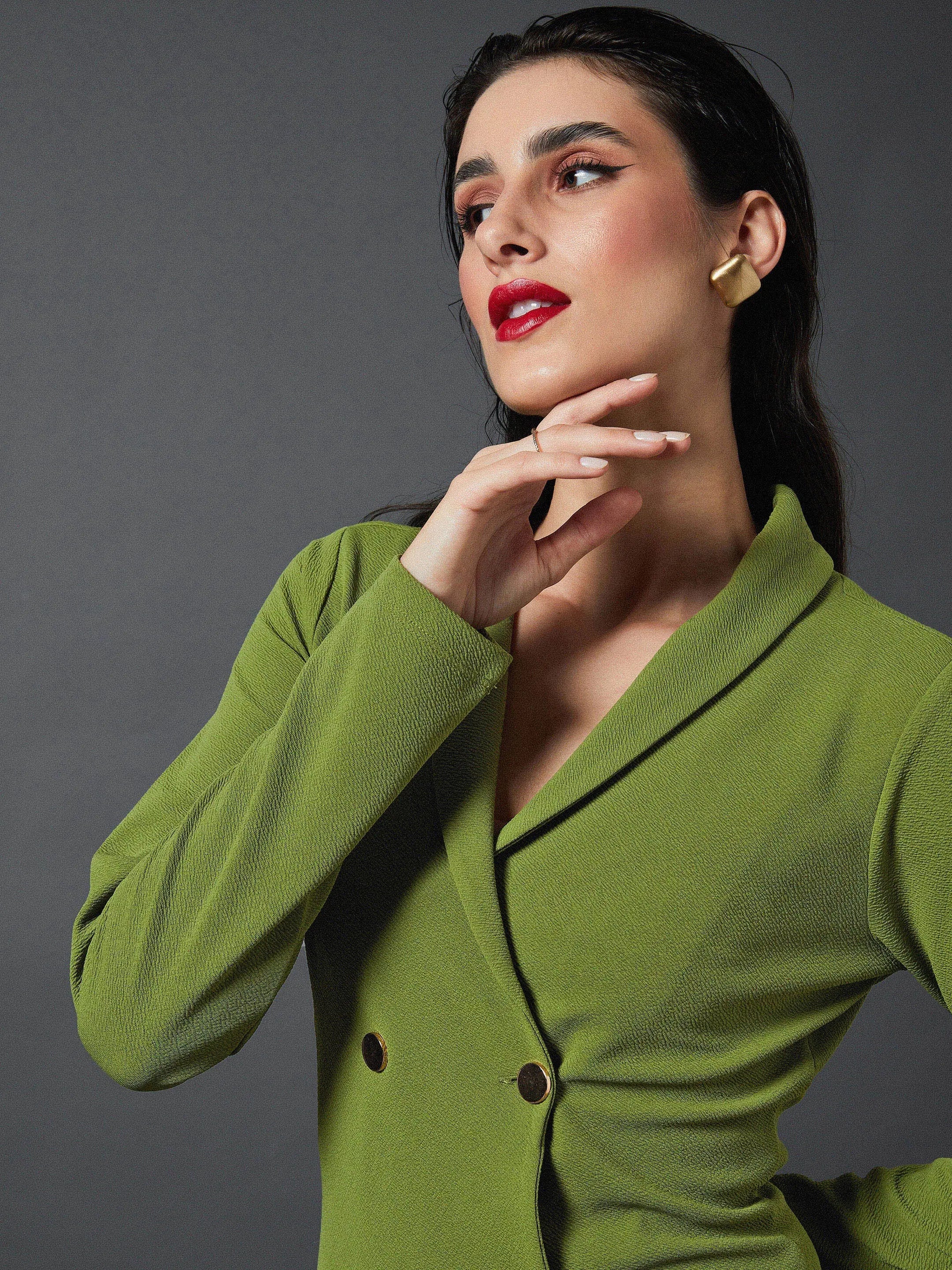 Olive Double Breasted Blazer Dress | Women's Polyester Mini
