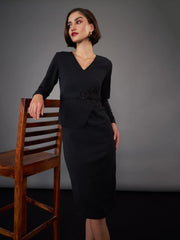 Women Black Peplum Bodycon Dress-SFDRSS11414XS