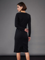 Women Black Peplum Bodycon Dress-SFDRSS11414XS