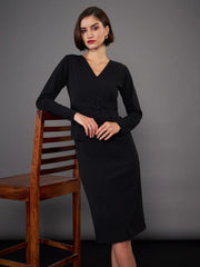 Women Black Peplum Bodycon Dress-SFDRSS11414XS