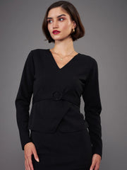 Women Black Peplum Bodycon Dress-SFDRSS11414XS