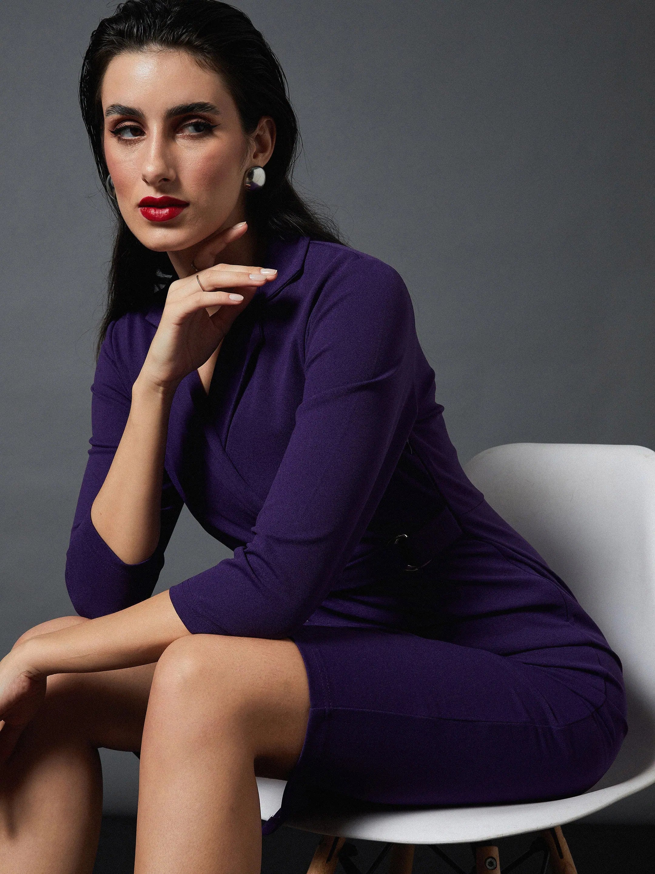 Purple Bodycon Midi Dress | Women's Lehenga, Front Wrap Style