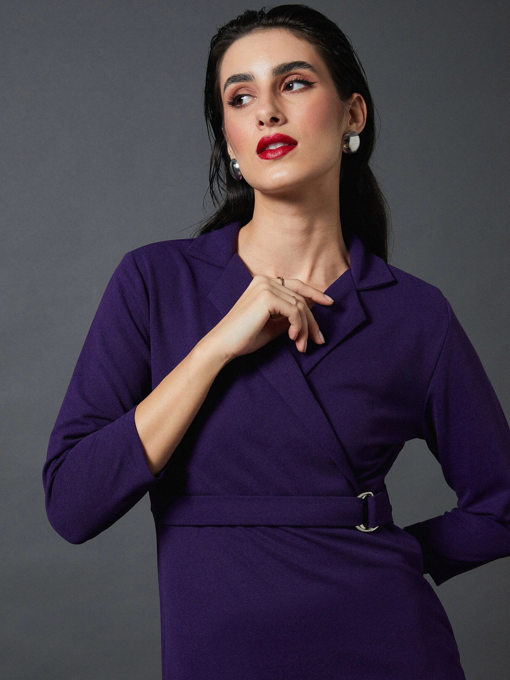 Purple Bodycon Midi Dress | Women's Lehenga, Front Wrap Style