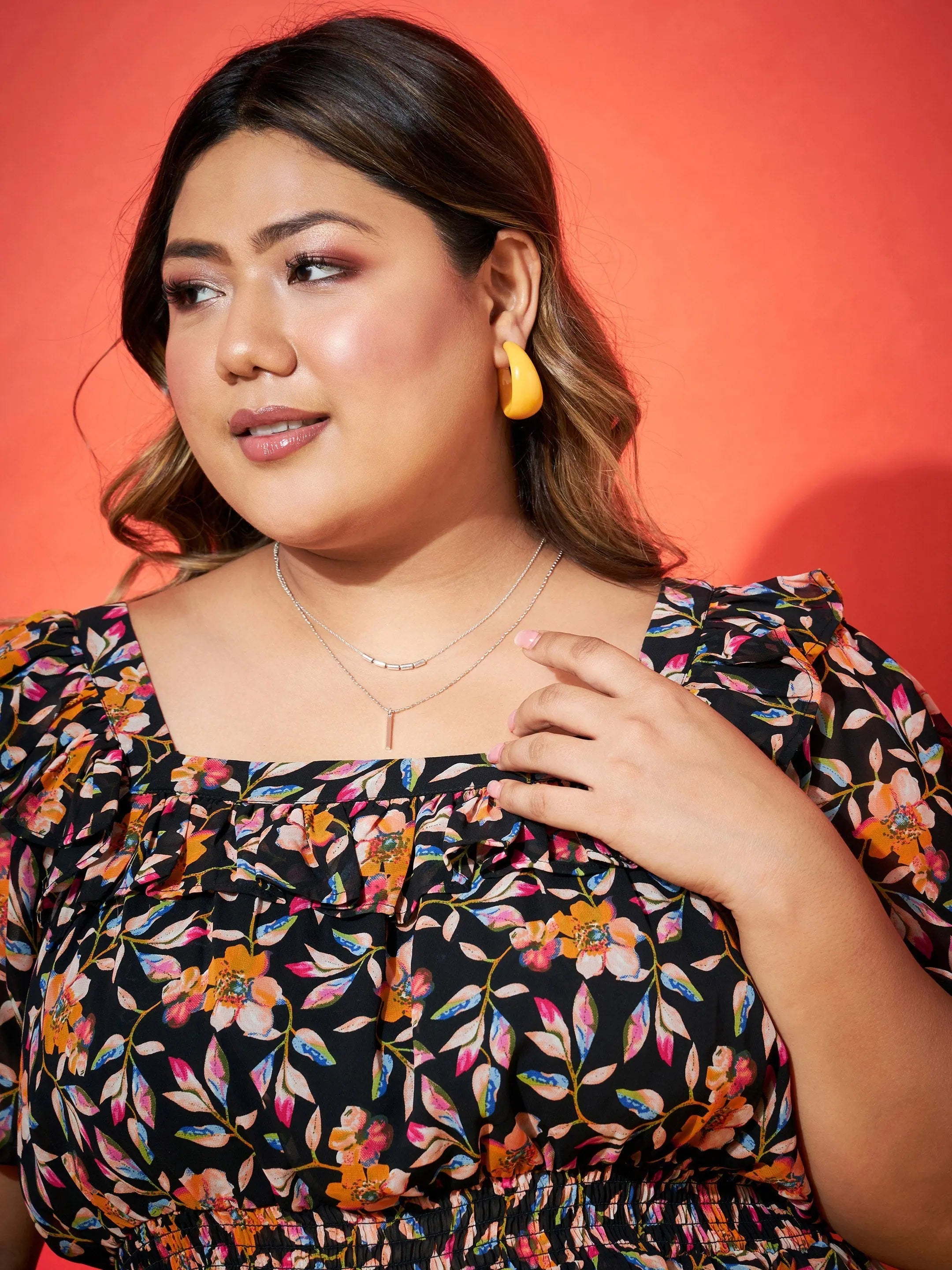 Black Floral Frill Peplum Top | Trendy Women's Shirts