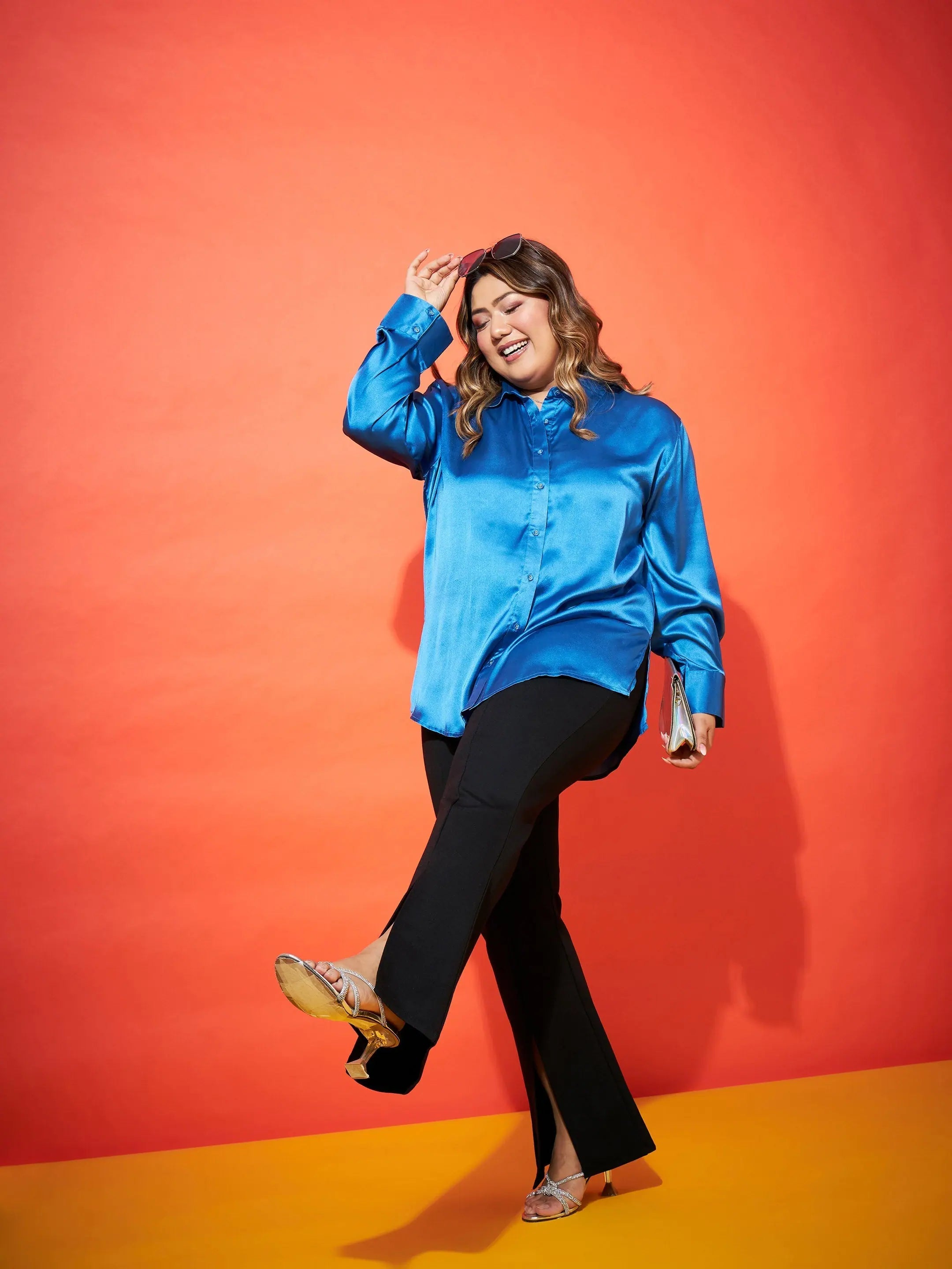 Royal Blue Satin Shirt - Women's Button Down Comfort Fit