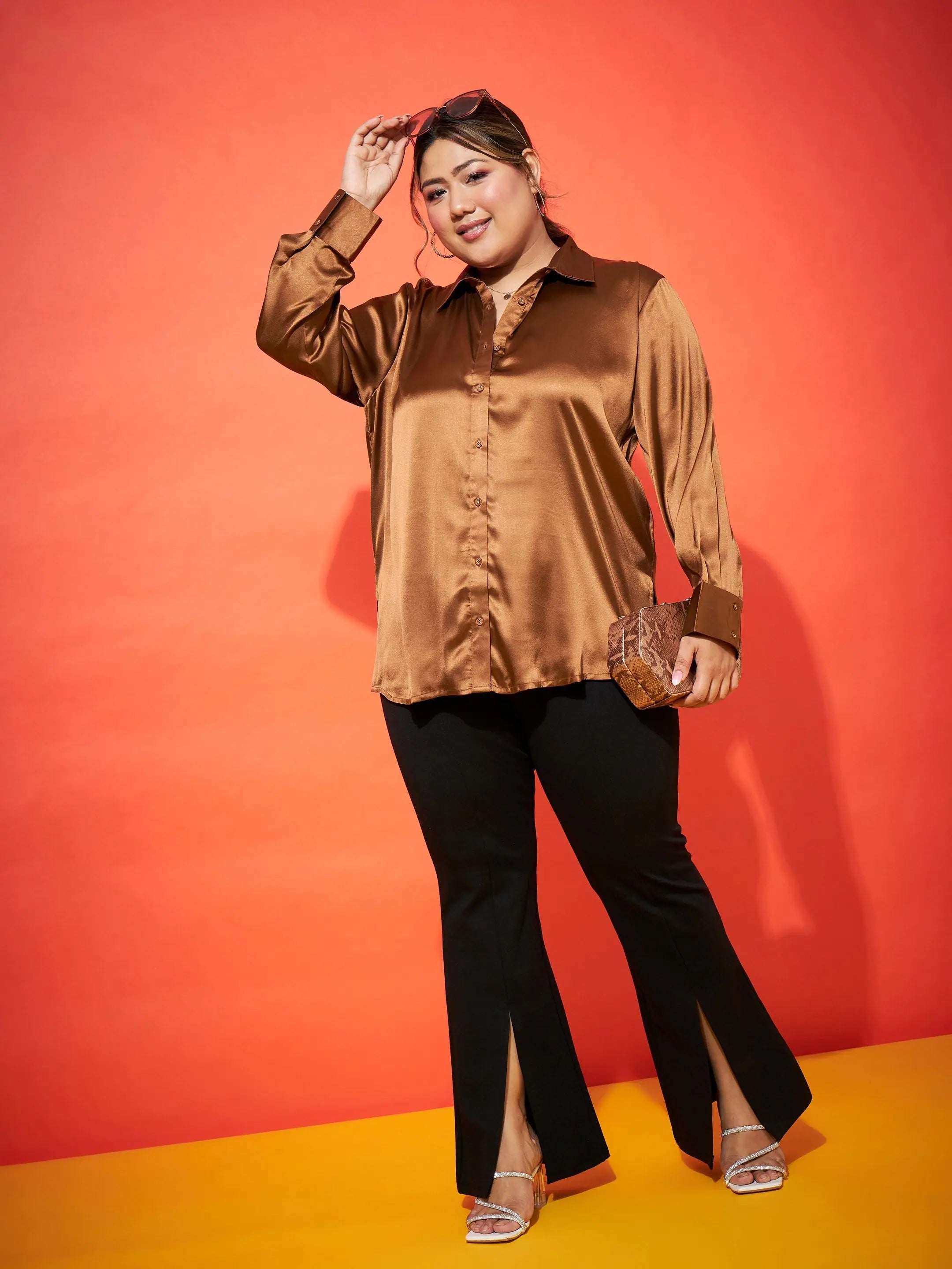 Brown Satin Shirt for Women | Classic Women's Western Clothing