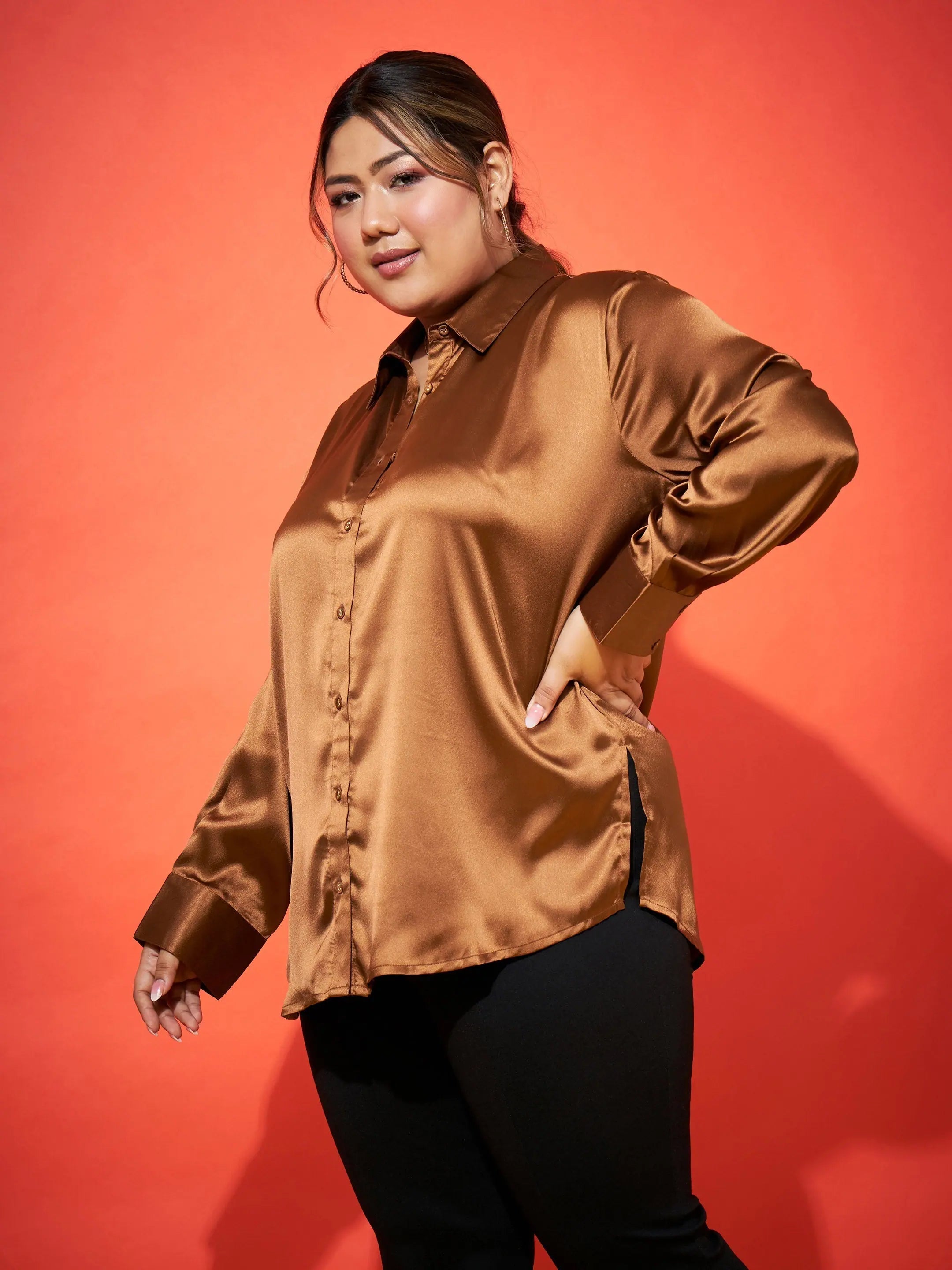 Brown Satin Shirt for Women | Classic Women's Western Clothing