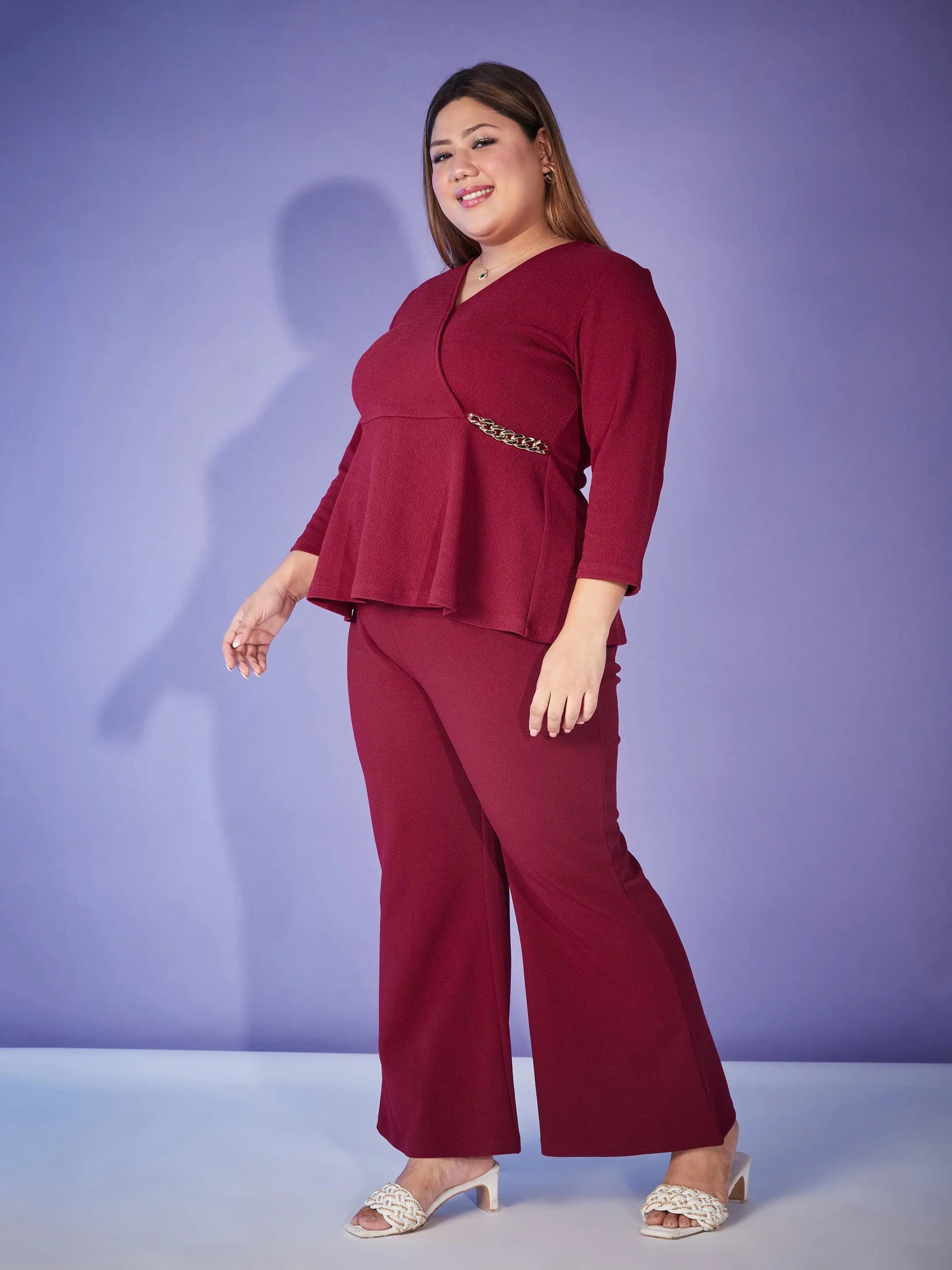 Maroon Chain Peplum Top & Bell Bottoms | Women's Western Wear