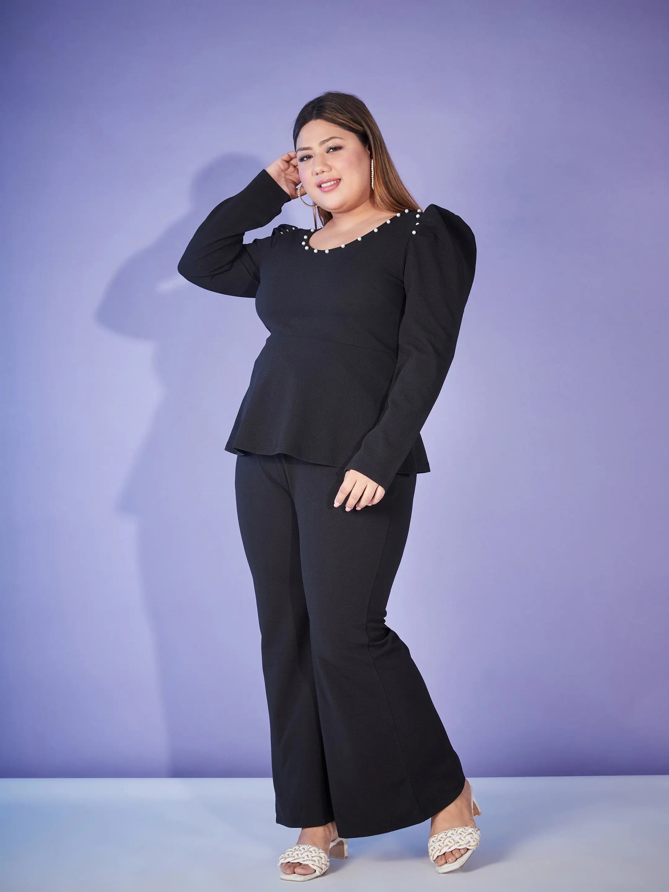 Black Pearl Peplum Top & Bell Bottoms - Women's Western Wear