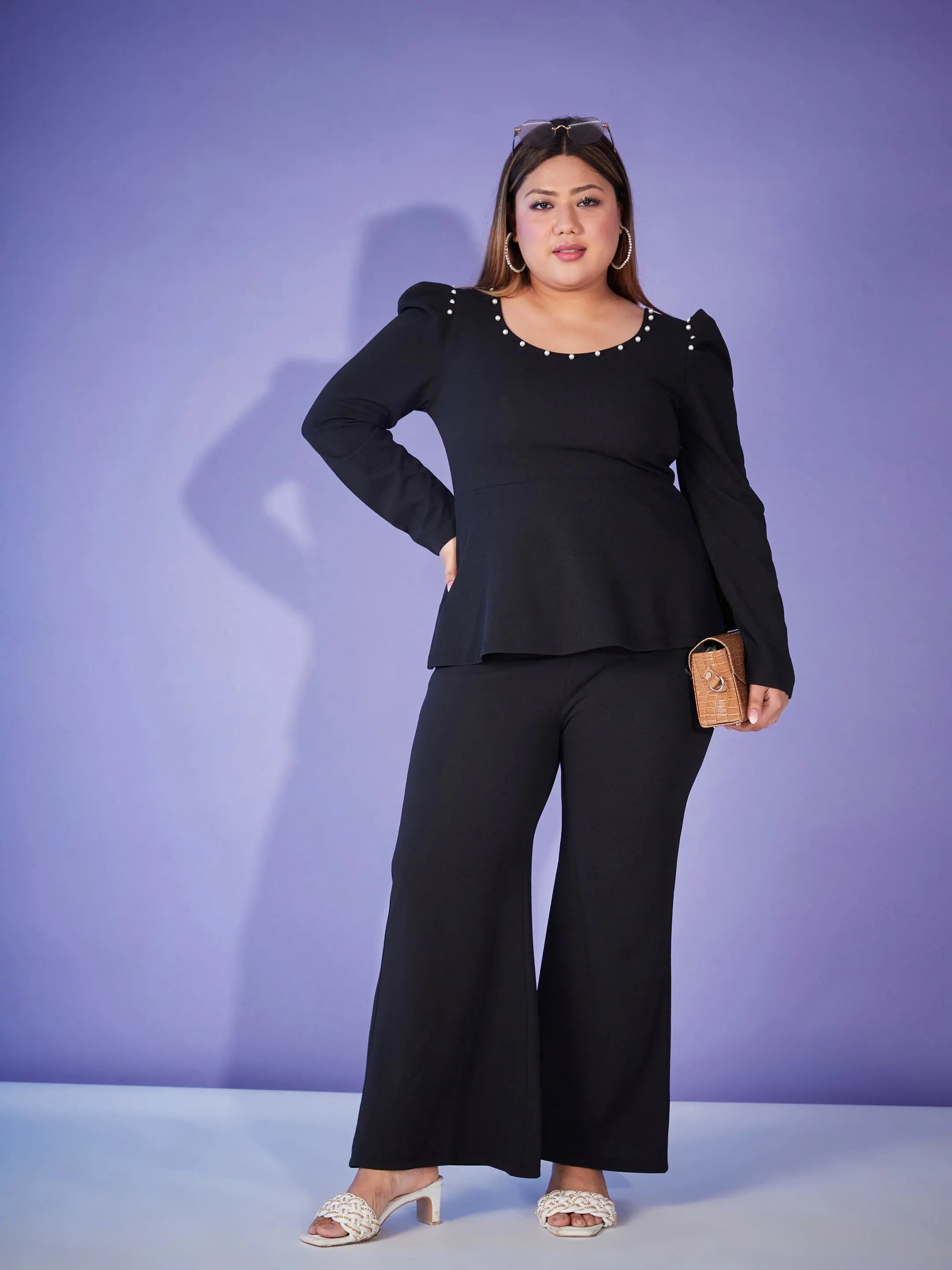 Black Pearl Peplum Top & Bell Bottoms - Women's Western Wear