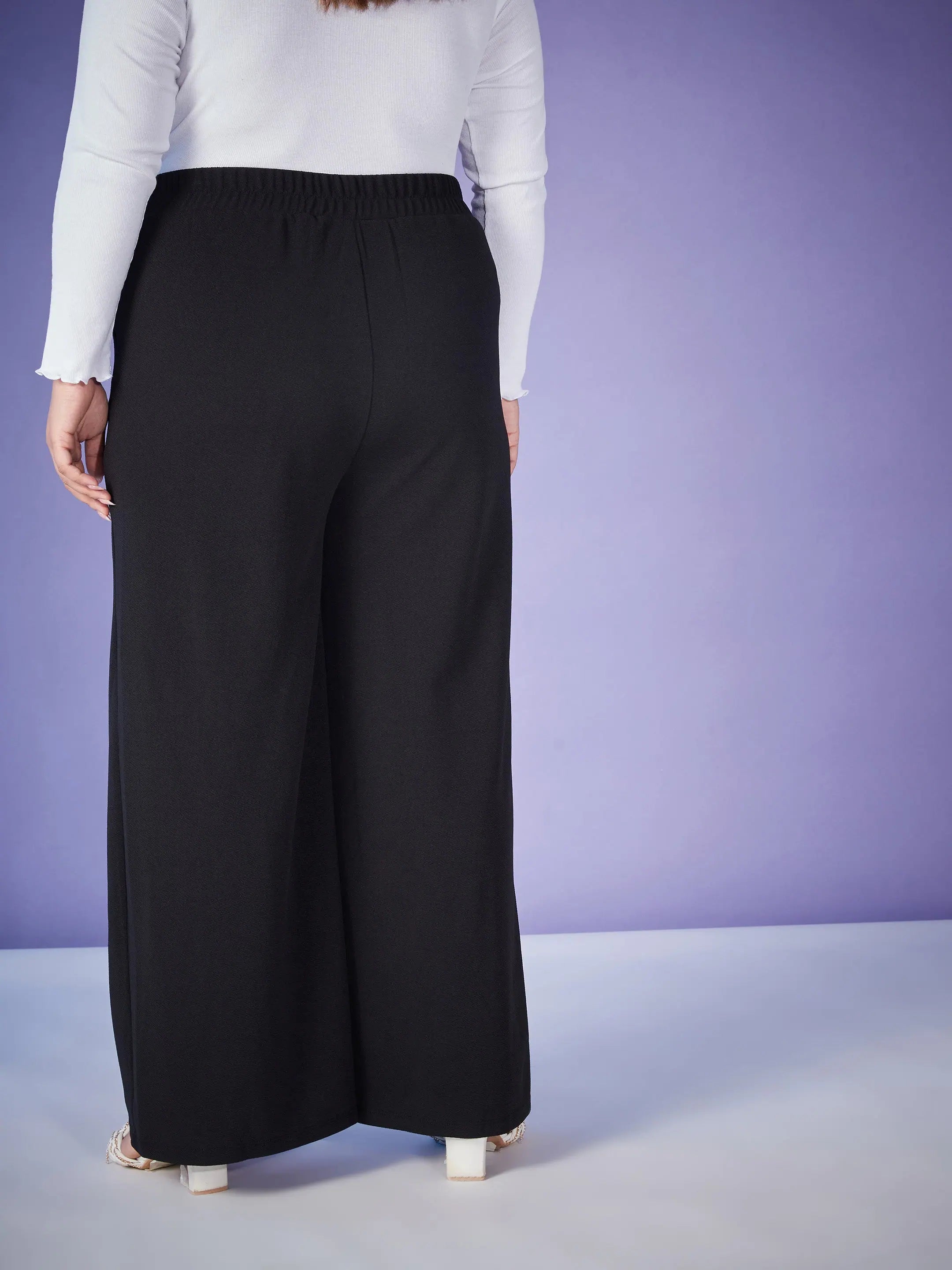 Black Elasticated Straight Pants - Women's Western Wear