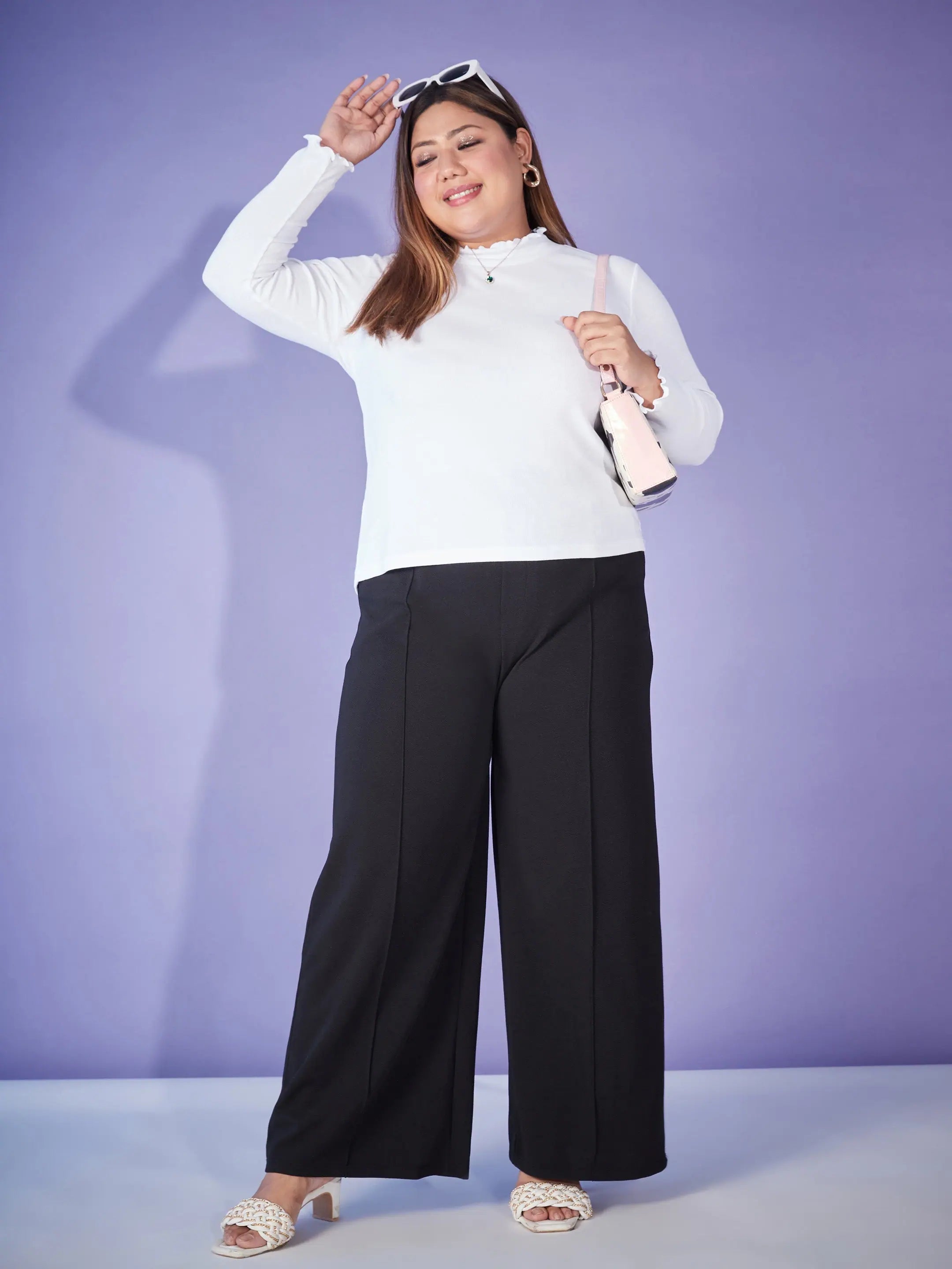 Black Elasticated Straight Pants - Women's Western Wear