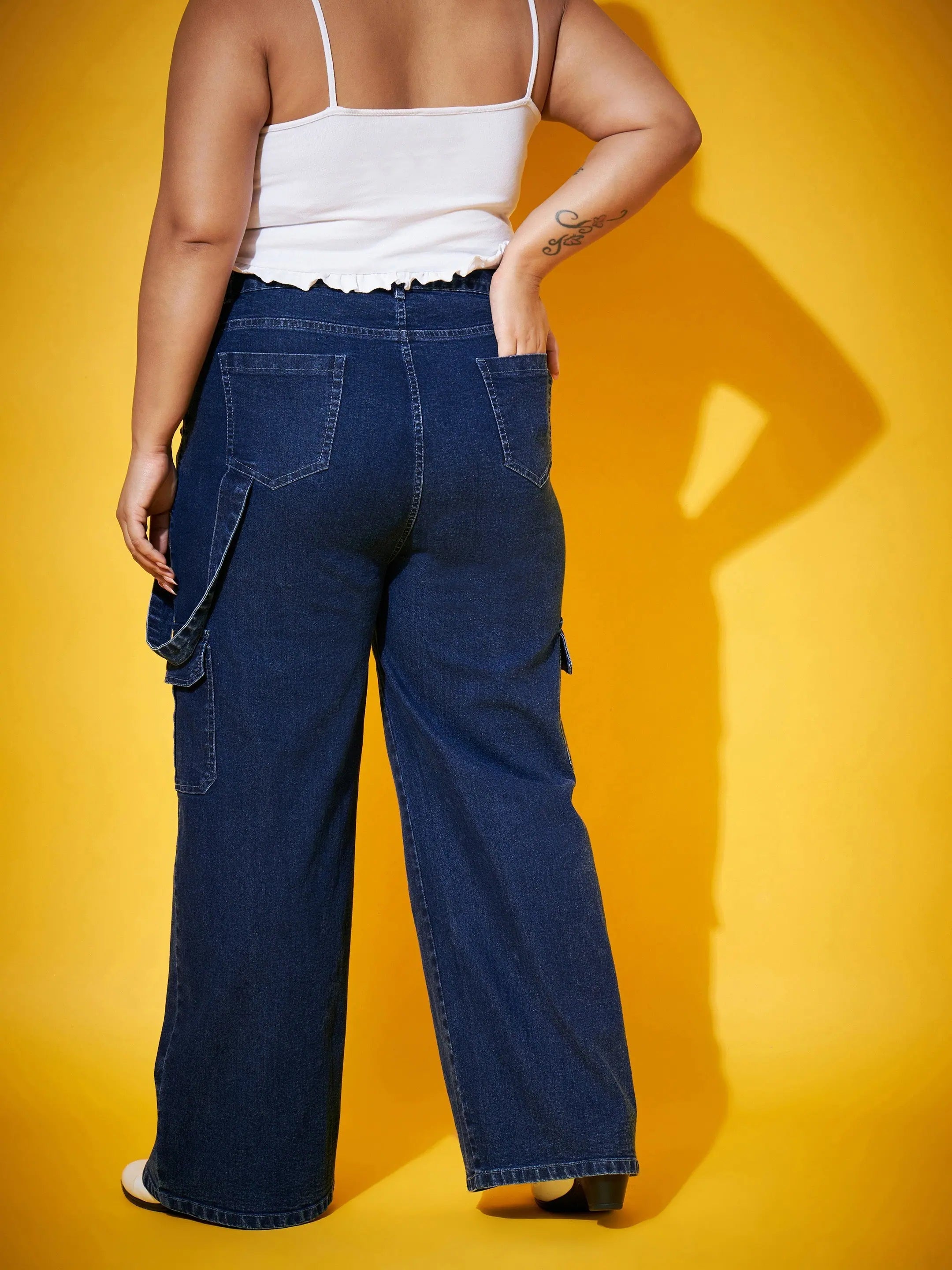 Women's Navy Wash Side Patch Pocket Denim Straight Jeans