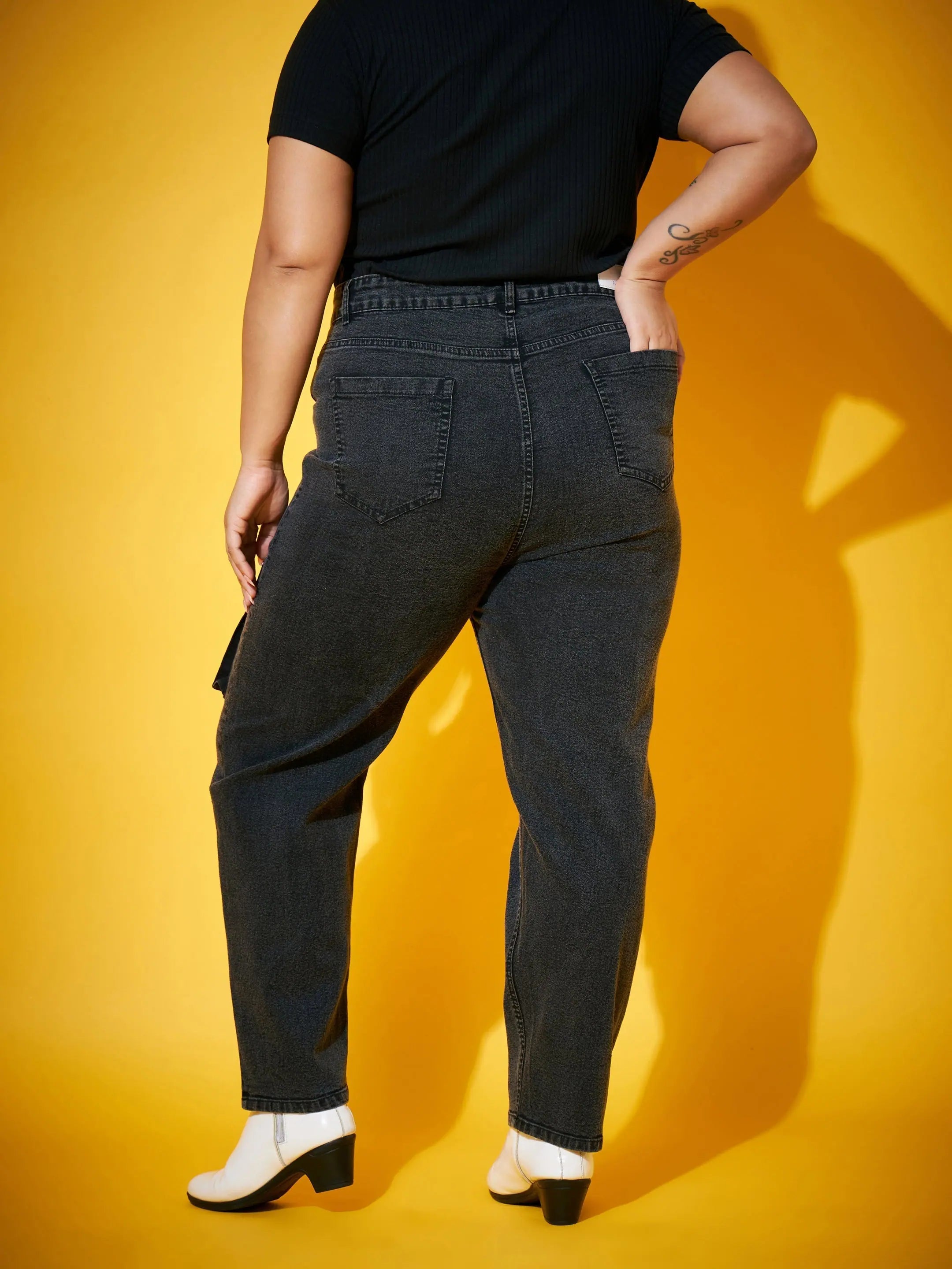 Black Acid Wash Pocket Jeans - Women's Denim Comfort Fit