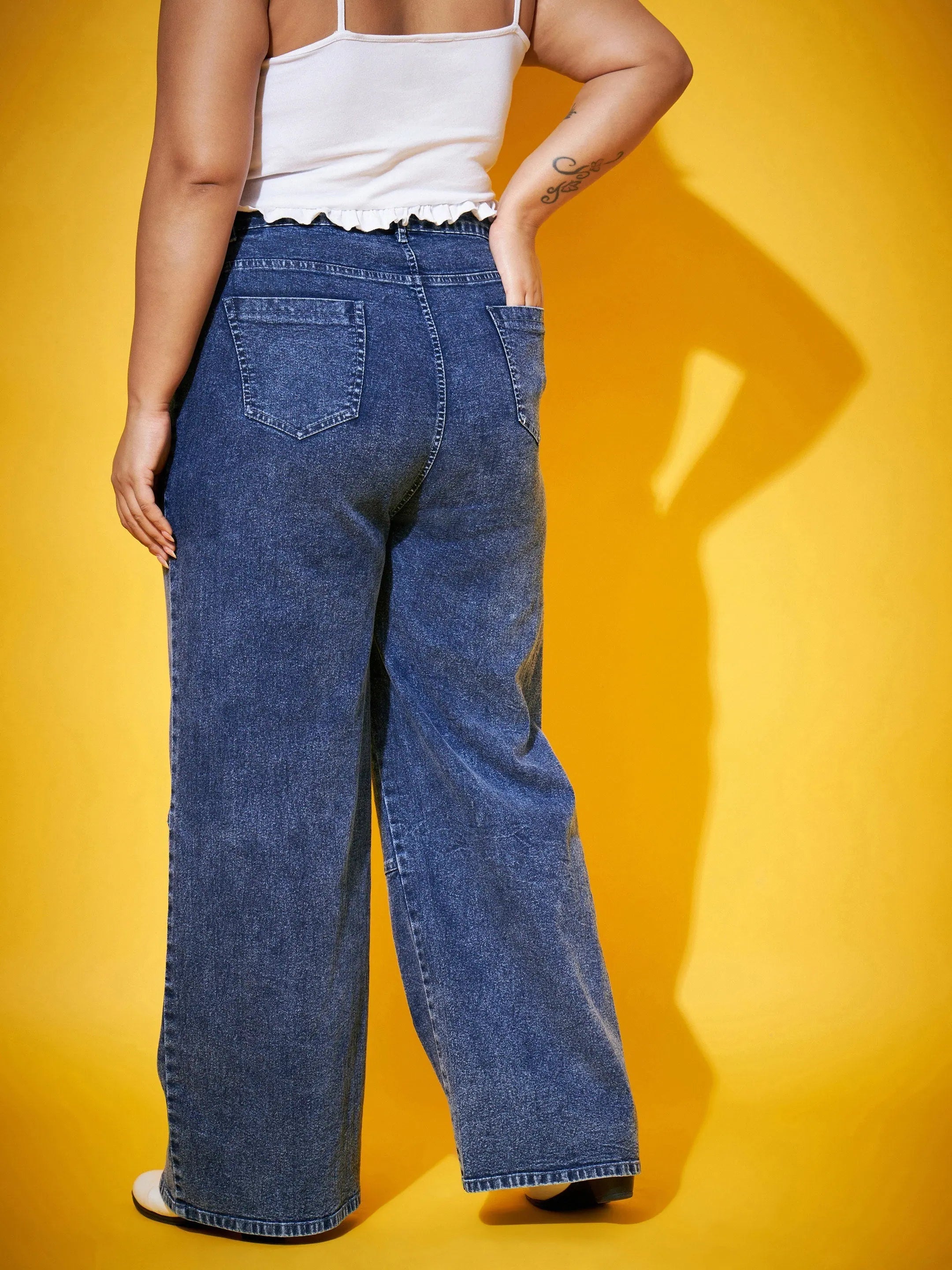 Women's Blue Acid Wash Jeans - Multi Pocket Straight Jeans