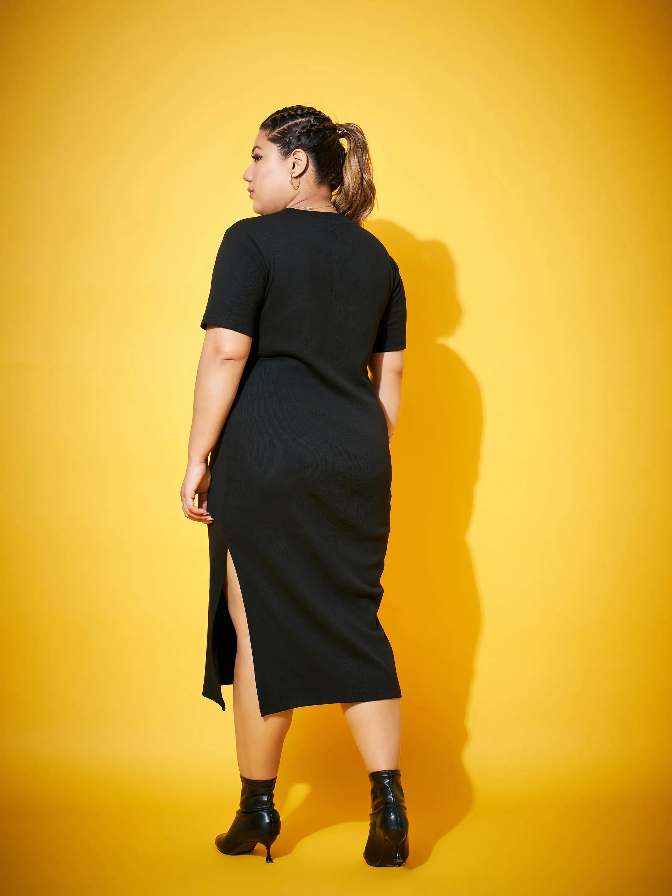 Black Side Slit Midi Dress | Stylish Western Outfits for Women